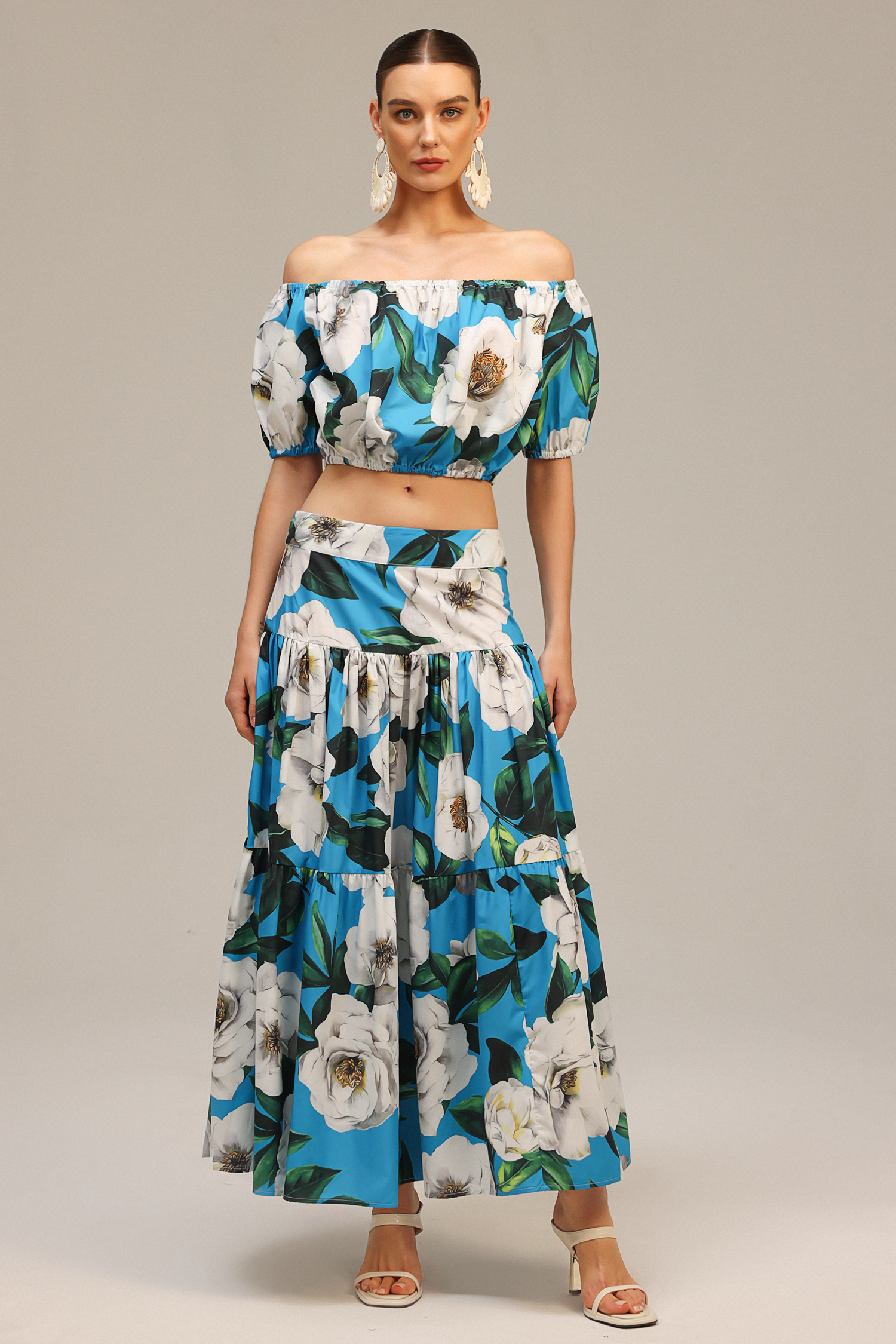 Nikola Off-The-Shoulder Floral Printed Top And Skirt Two-Piece Set