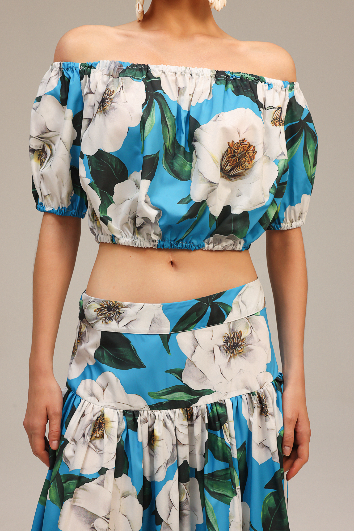 Nikola Off-The-Shoulder Floral Printed Top And Skirt Two-Piece Set