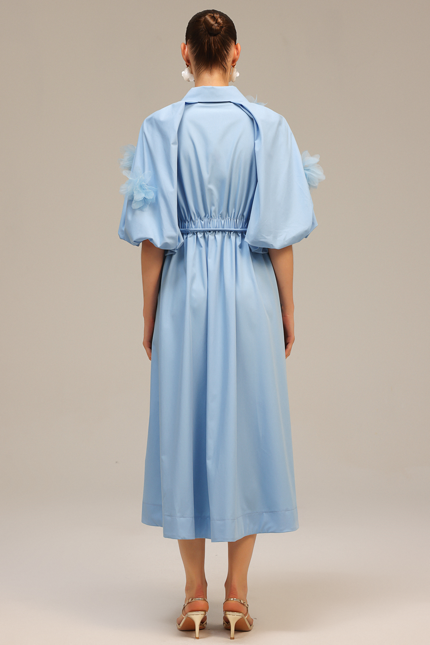 Helena Short Sleeves Flowers Midi Dress