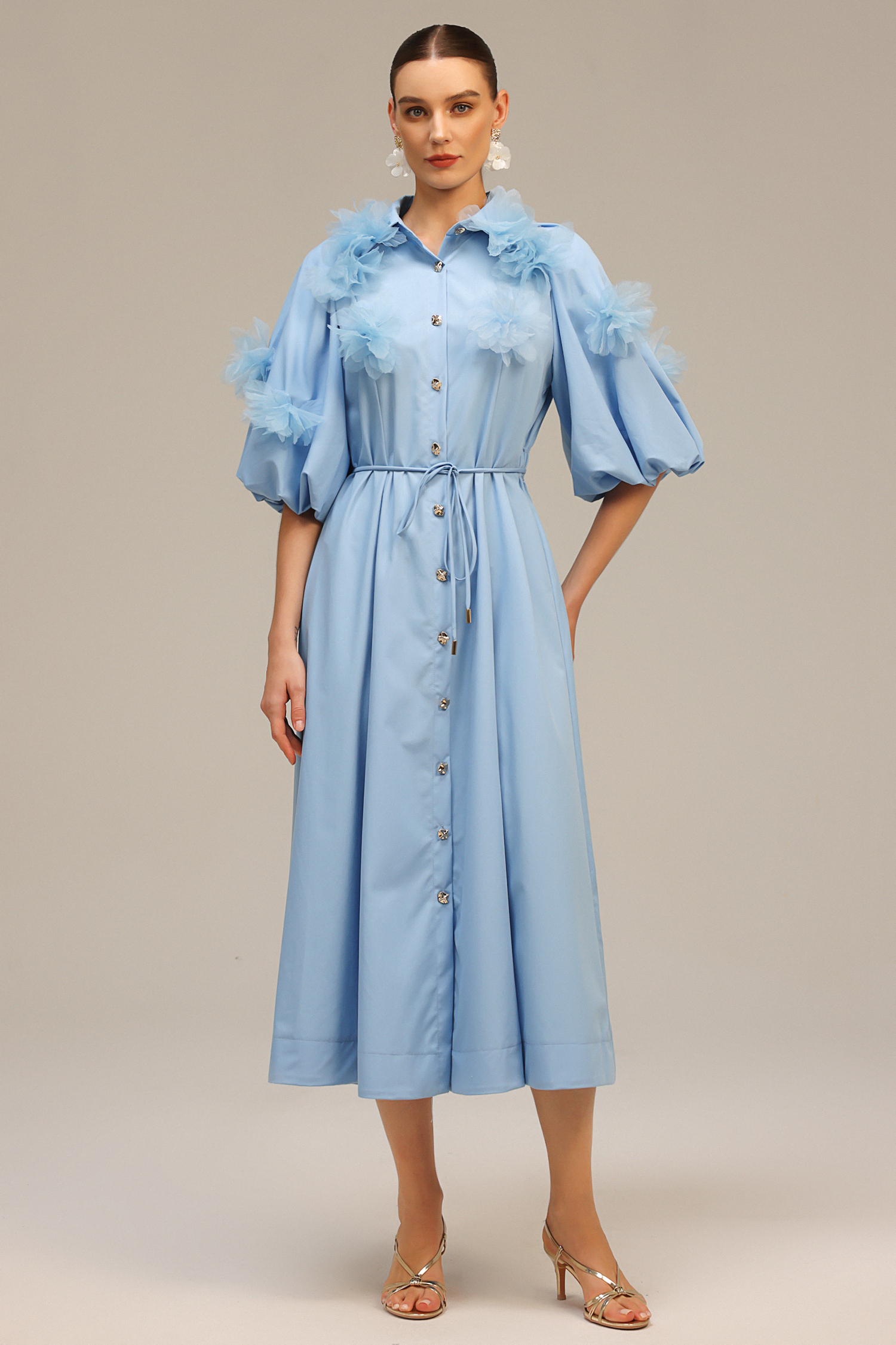 Helena Short Sleeves Flowers Midi Dress