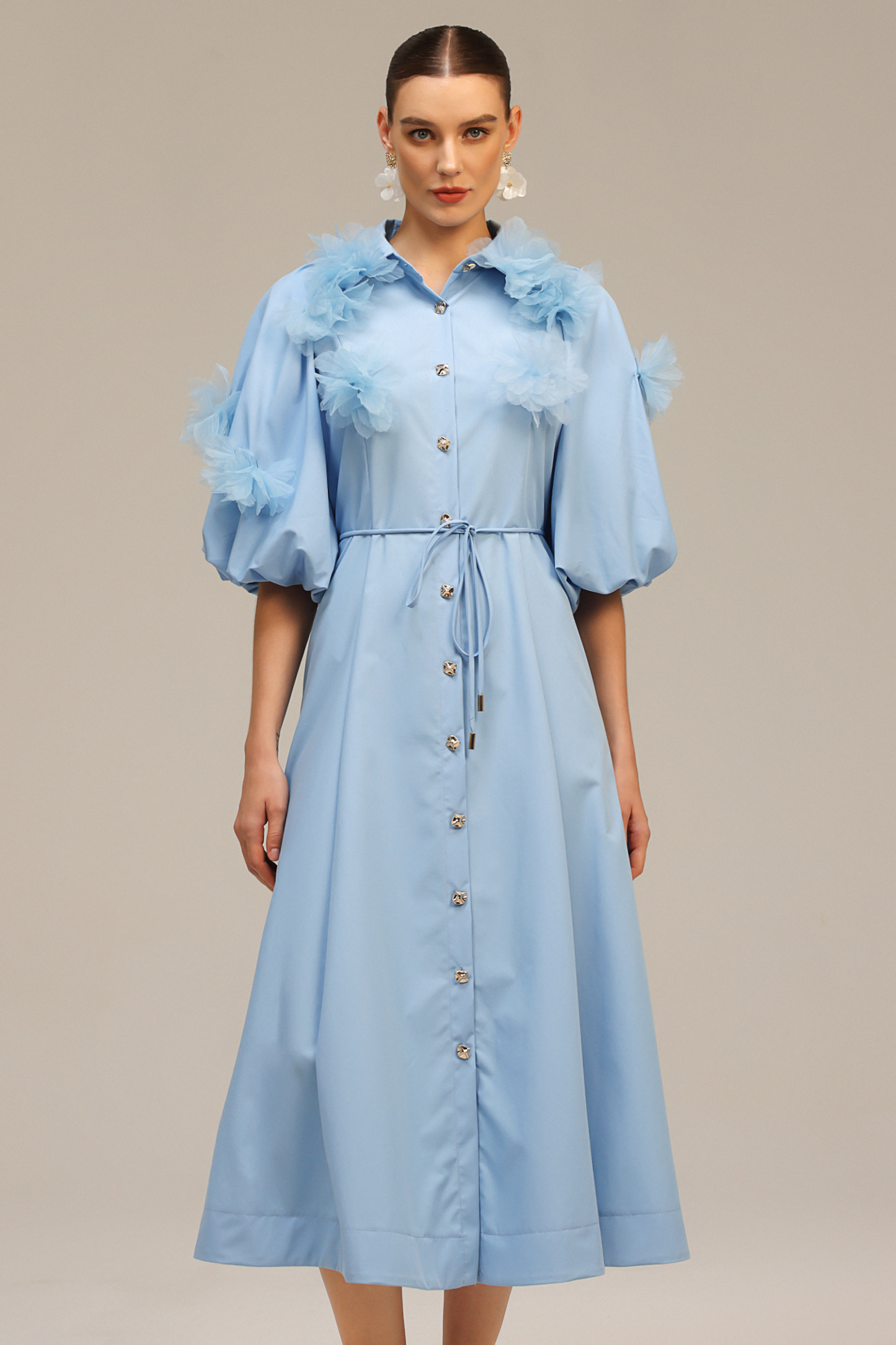 Helena Short Sleeves Flowers Midi Dress