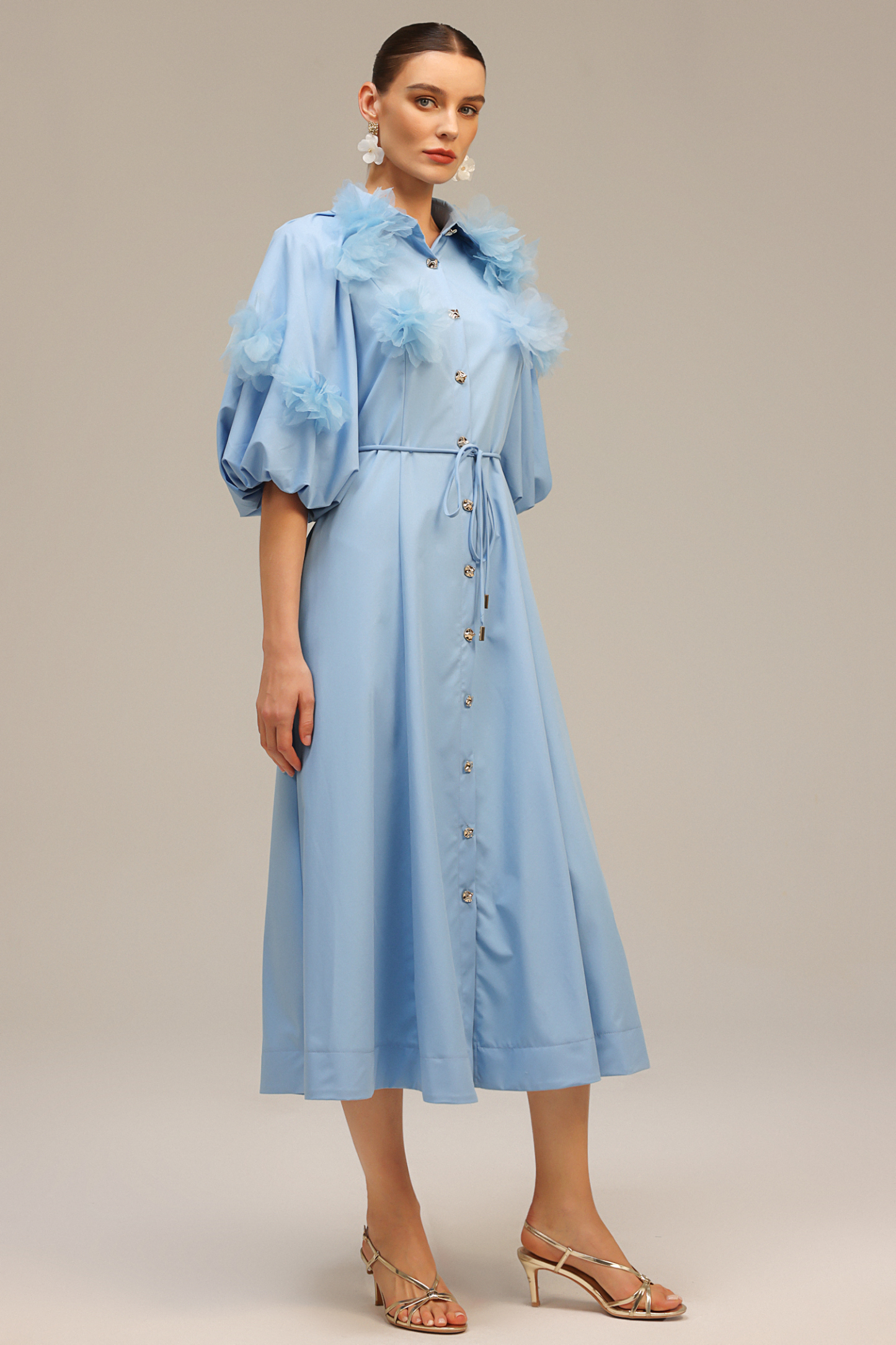 Helena Short Sleeves Flowers Midi Dress