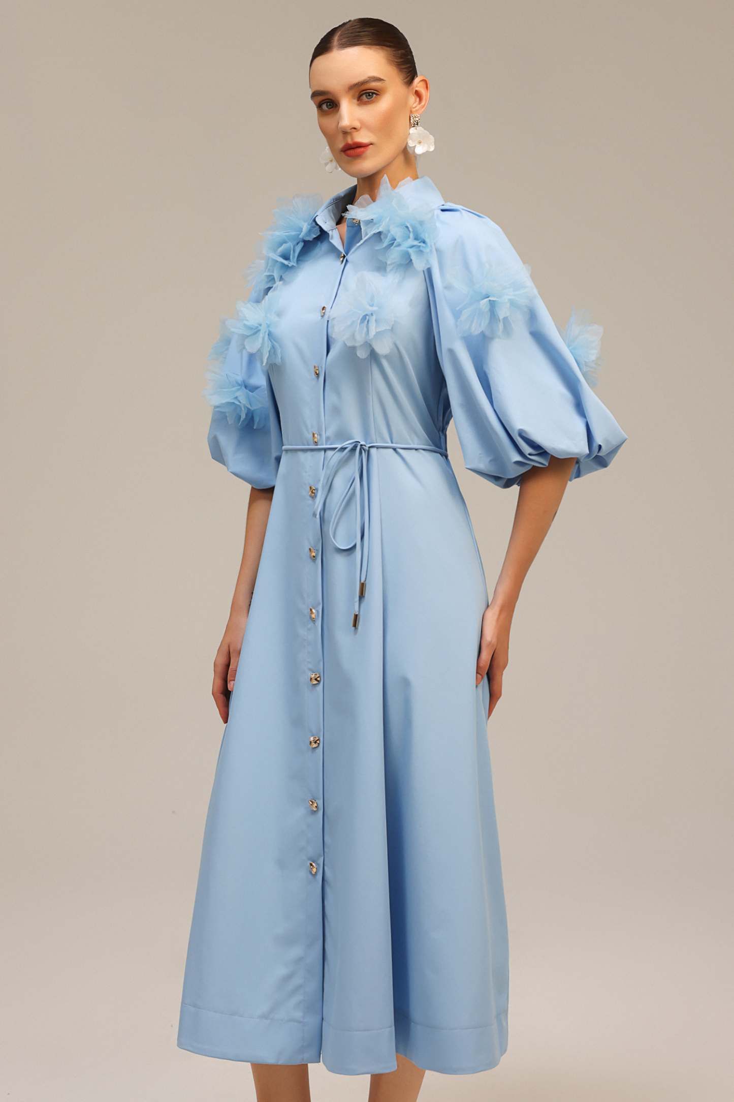 Helena Short Sleeves Flowers Midi Dress