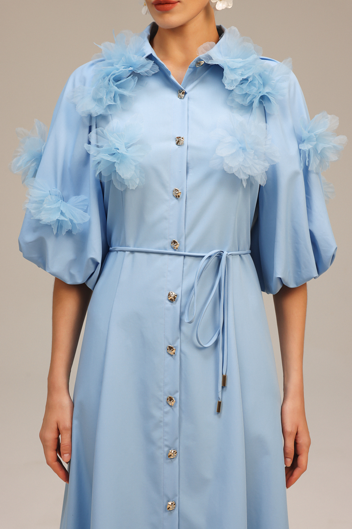 Helena Short Sleeves Flowers Midi Dress