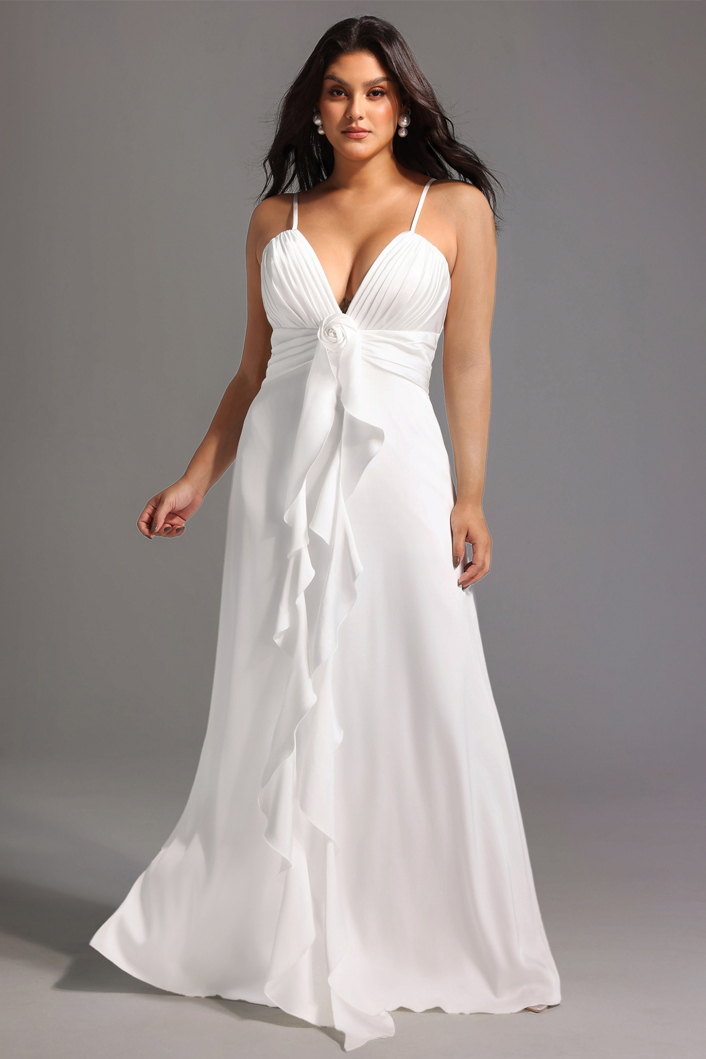 Yvonne Sleeveless V-Neck Flowers Flounce Maxi Dress