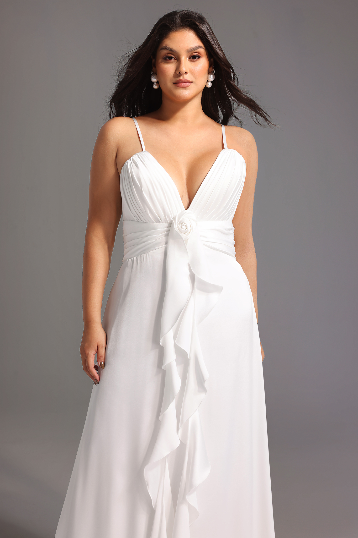 Yvonne Sleeveless V-Neck Flowers Flounce Maxi Dress