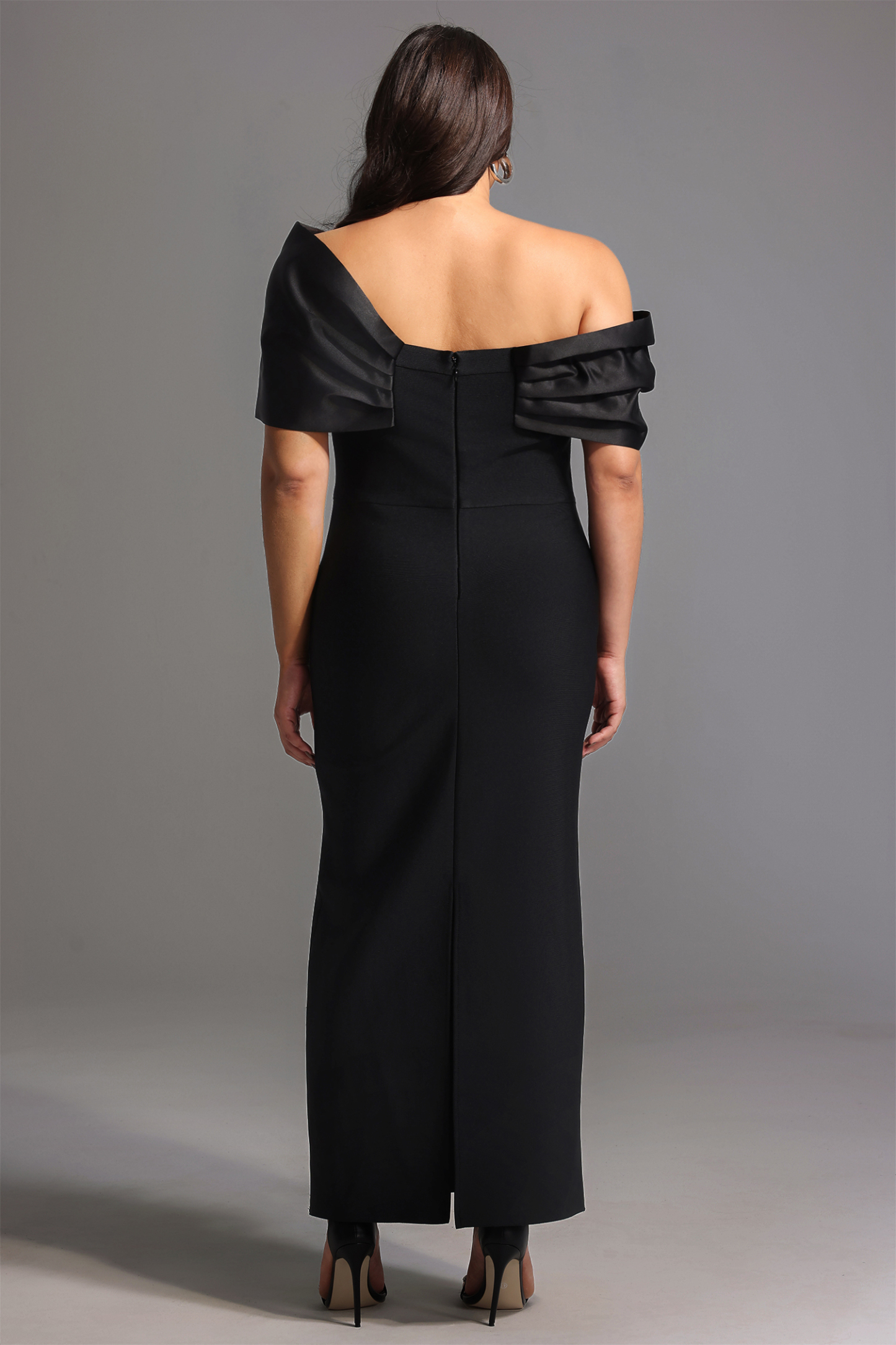 Palez Sleeveless One Shoulder Diamond Bow Bandage Maxi Dress