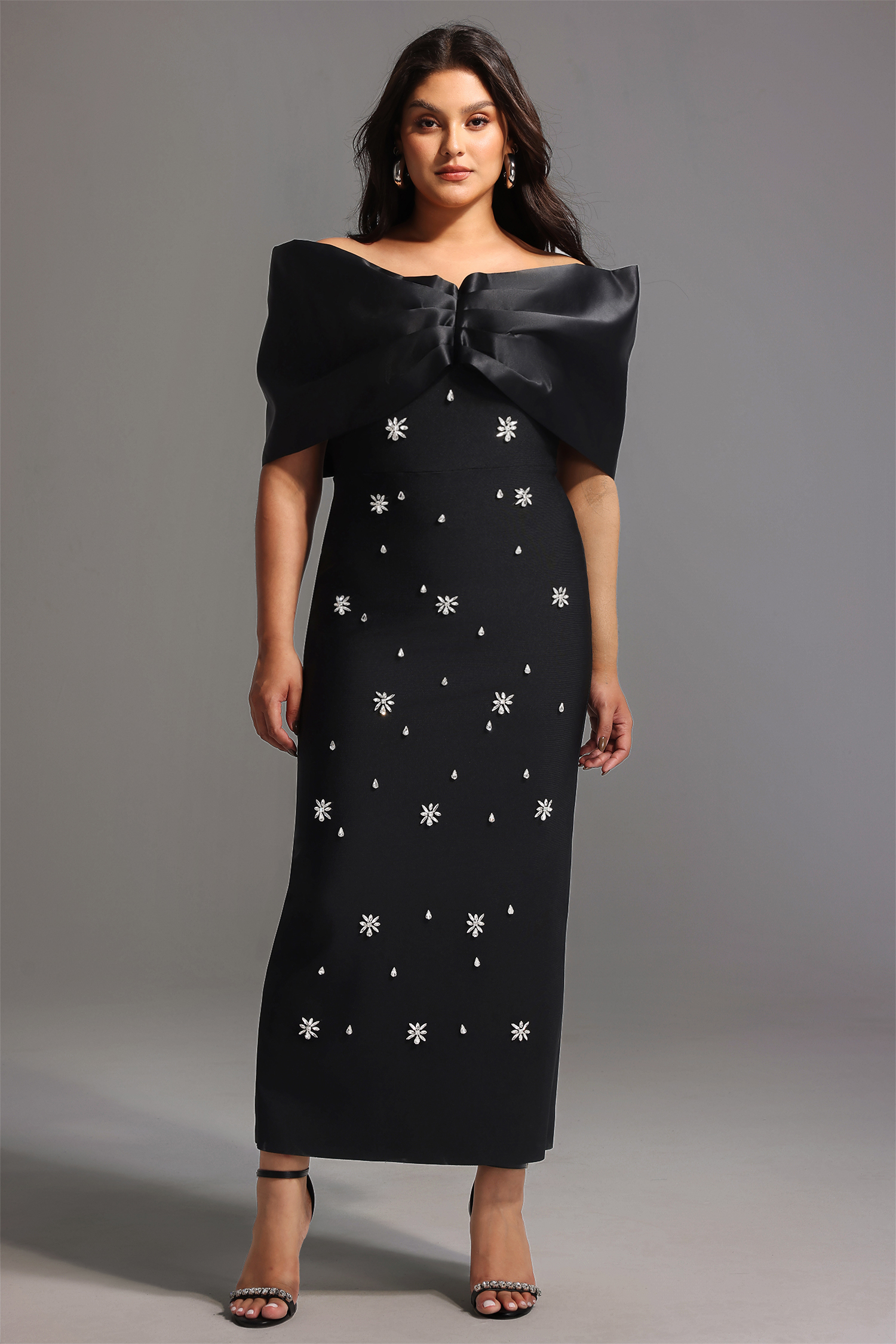 Soloma Off-the-Shoulder Diamond Maxi Dress