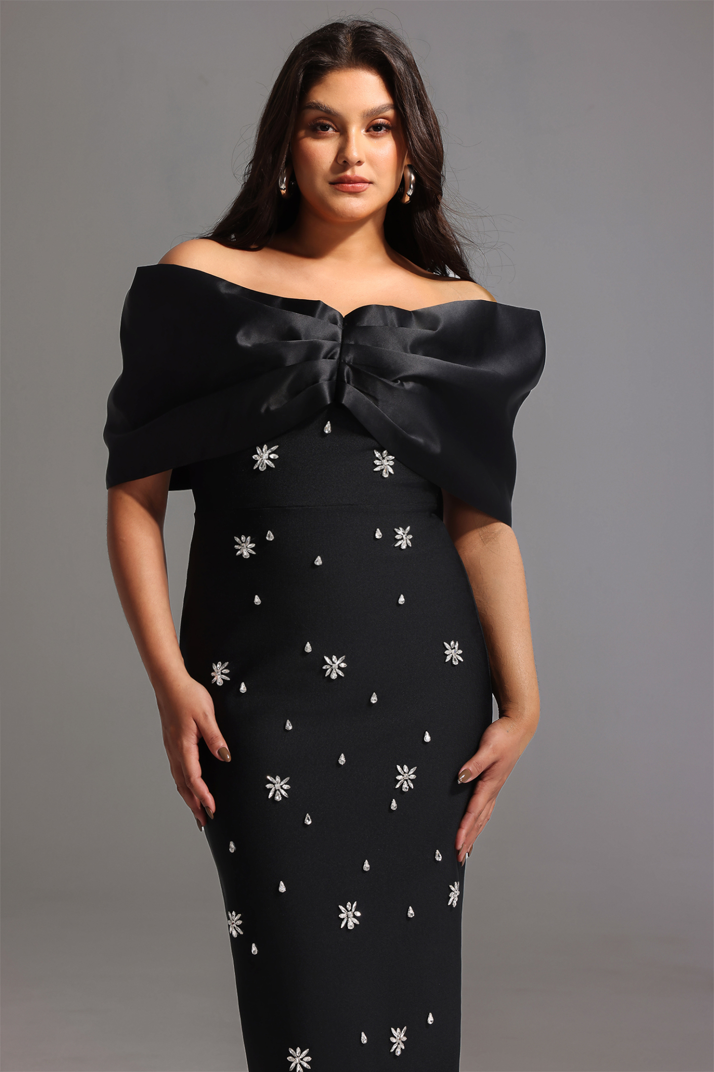 Soloma Off-the-Shoulder Diamond Maxi Dress
