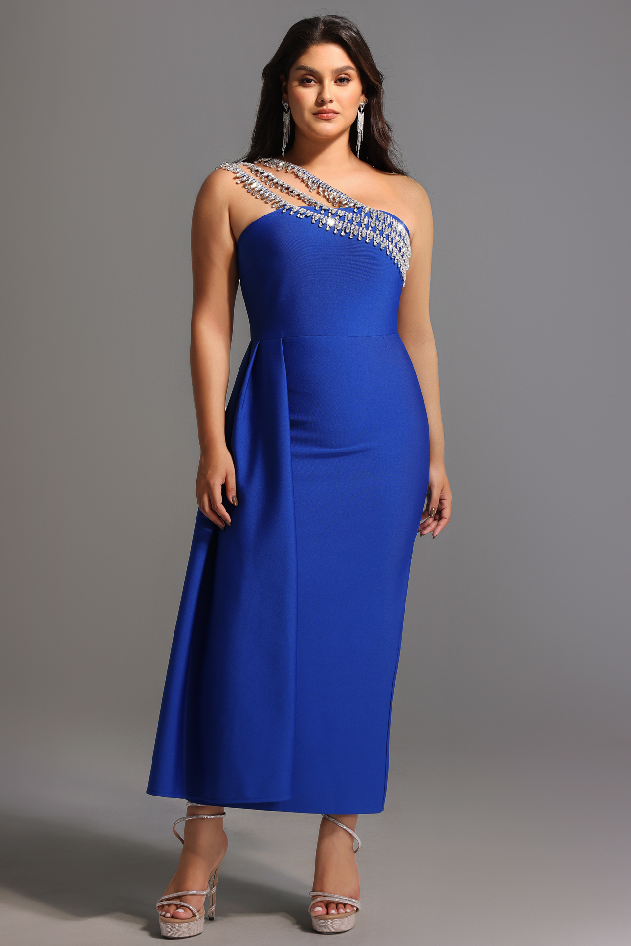 Marcella One Shoulder Diamond Bandage Maxi Dress