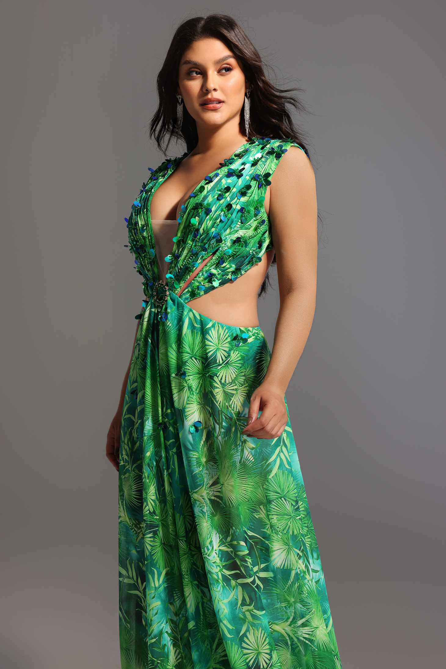 Yoland Printed Embellished Maxi Dress