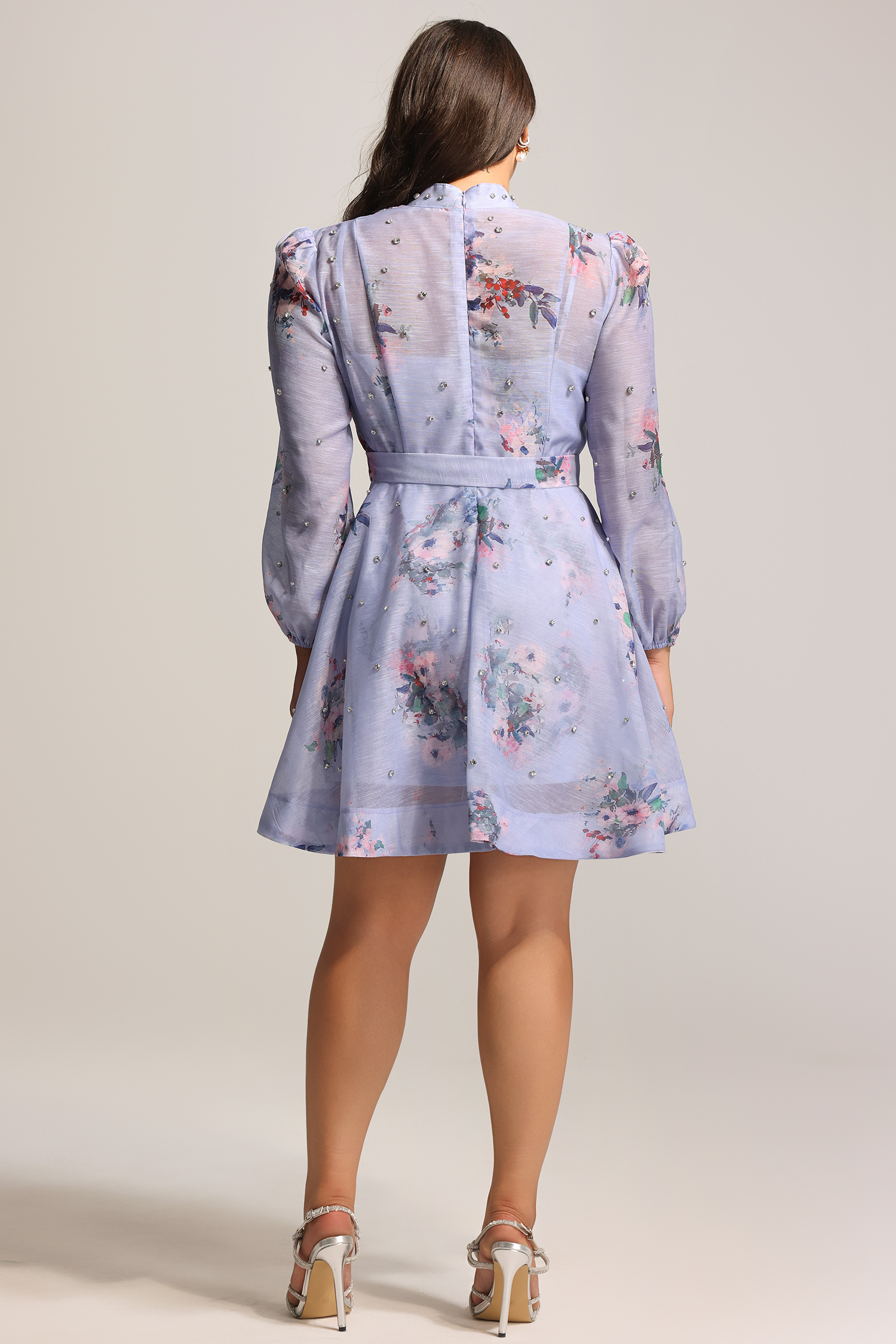 Riza Diamond Floral Printed Long Sleeves Mini Dress