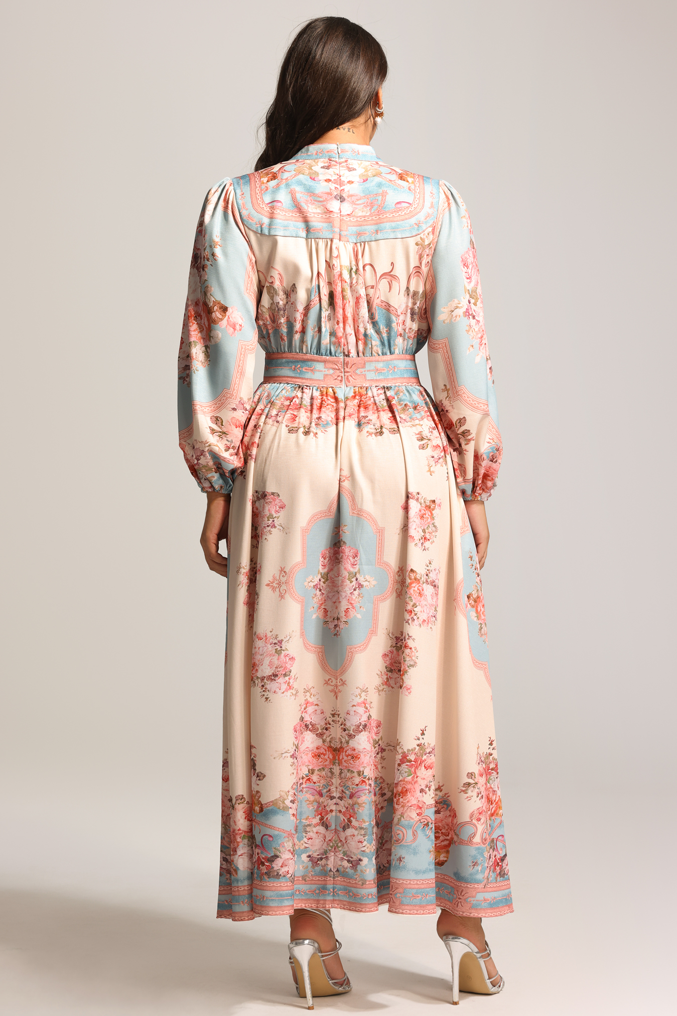 Dorte Long Sleeve Floral Printed Maxi Dress