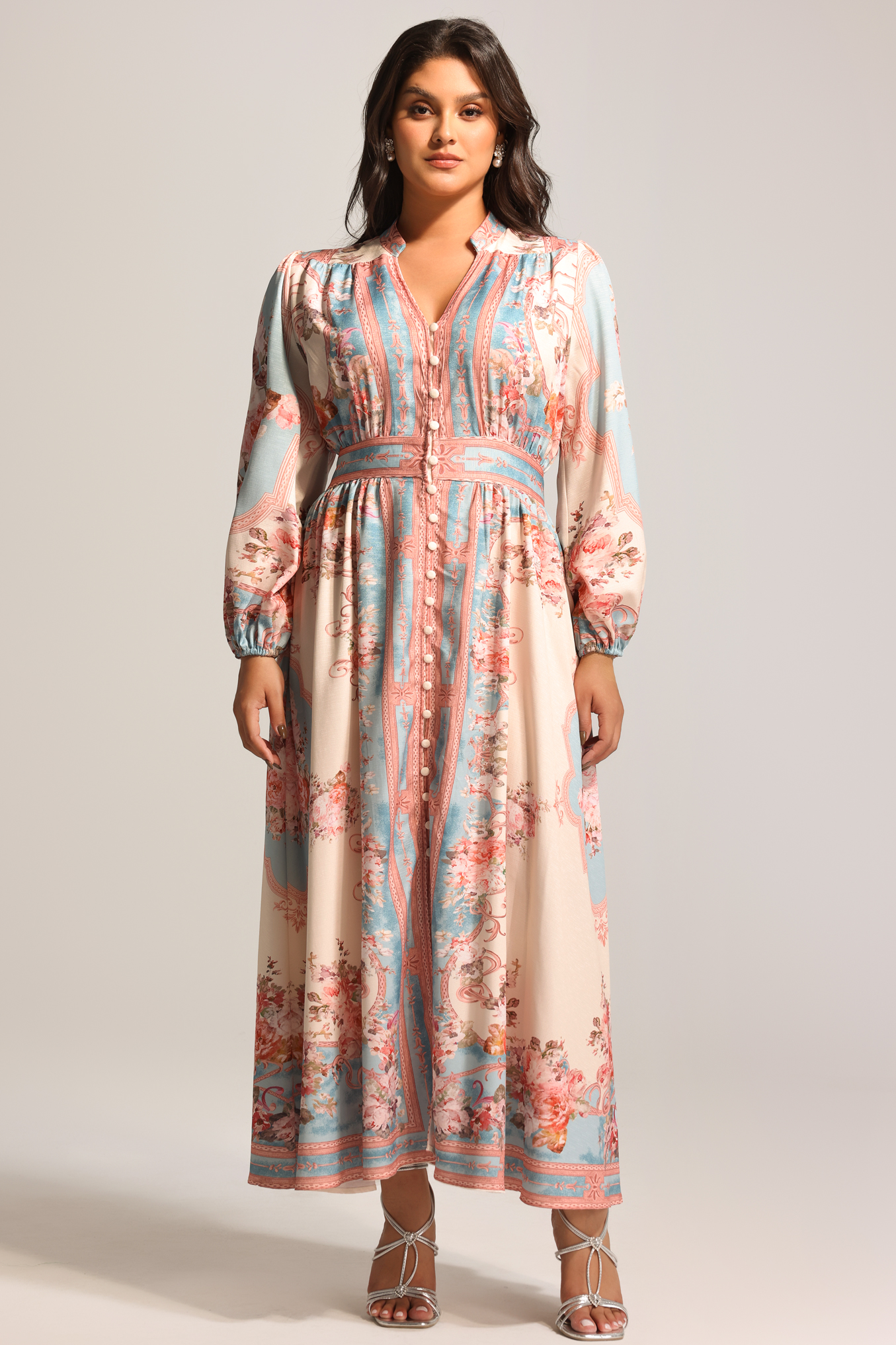 Dorte Long Sleeve Floral Printed Maxi Dress