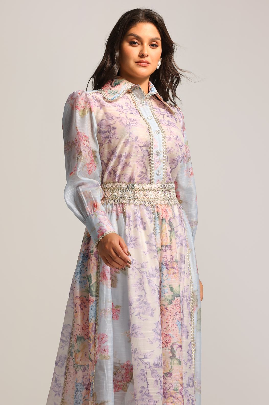 Ruby Long Sleeve Floral Printed Lace Top And Skirt Two-Piece Set