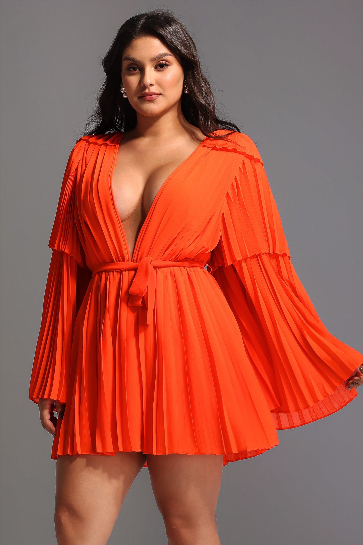 Lizew Pleated Mini Dress