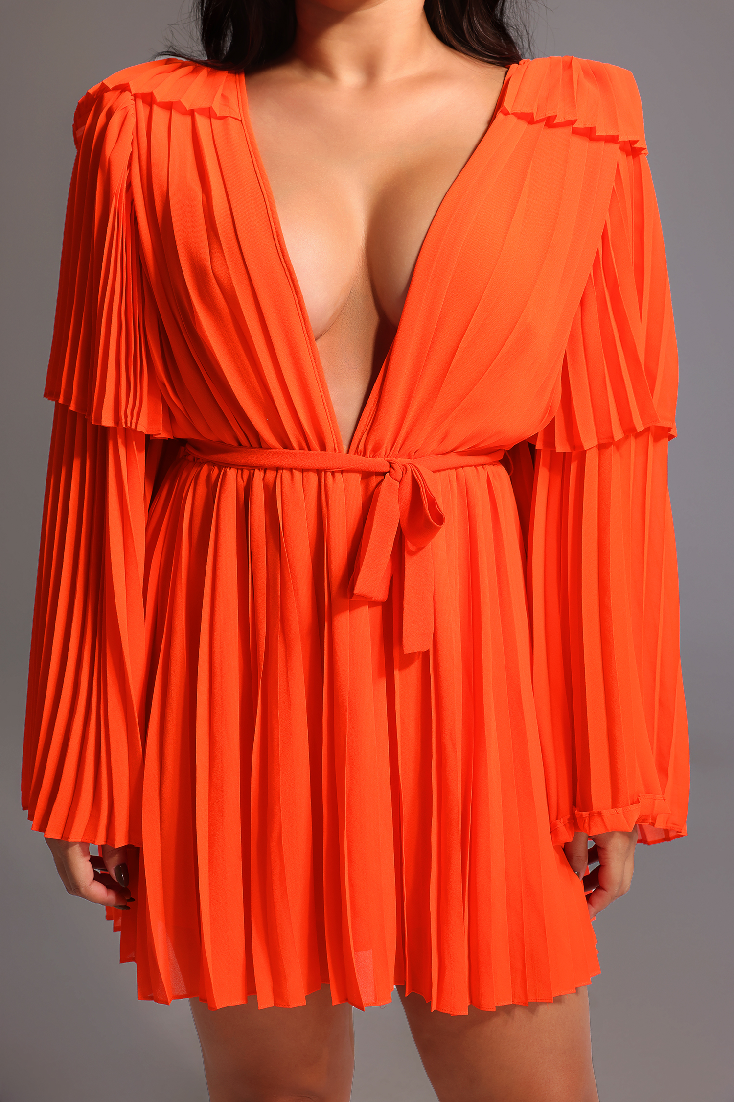 Lizew Pleated Mini Dress