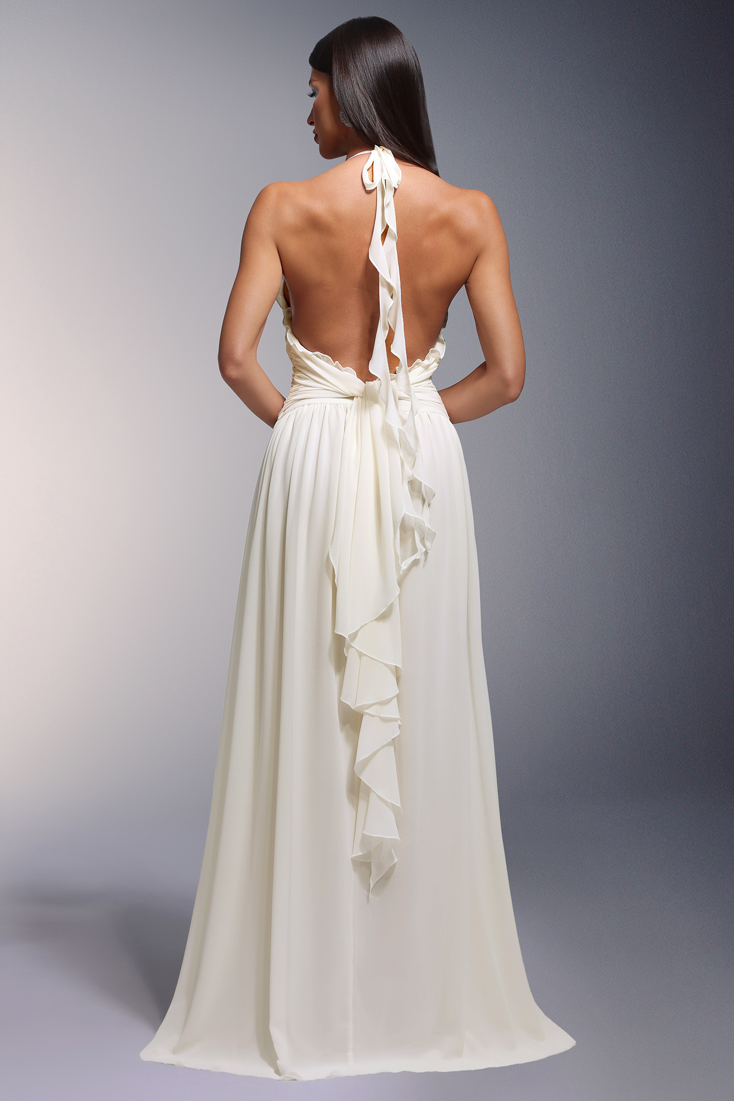 Ivy High Slit Deep-V Halter Flowers Maxi Dress
