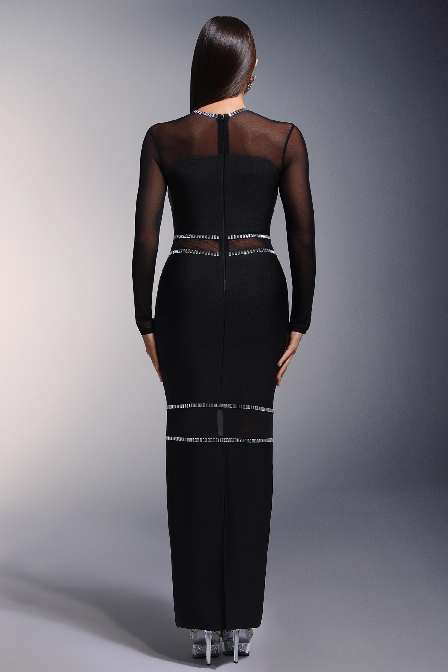 Ferla Diamond Bandage Long Sleeves Maxi Dress