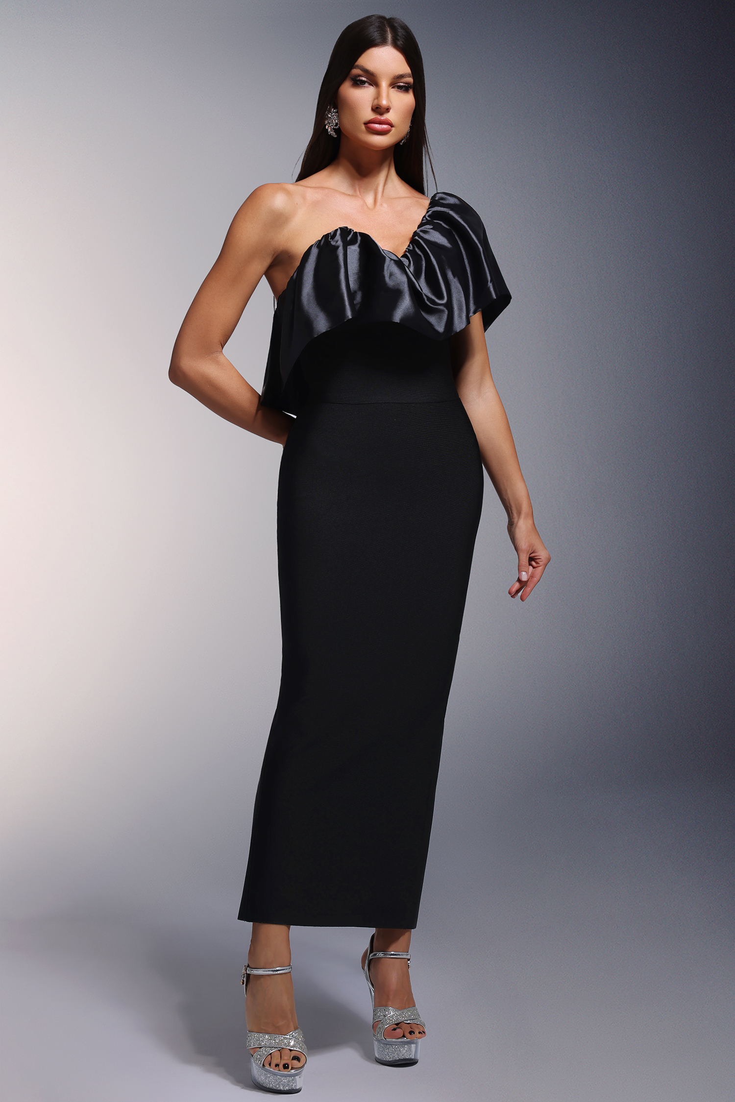 Namia Asymmetry Falbala Bandage Maxi Dress