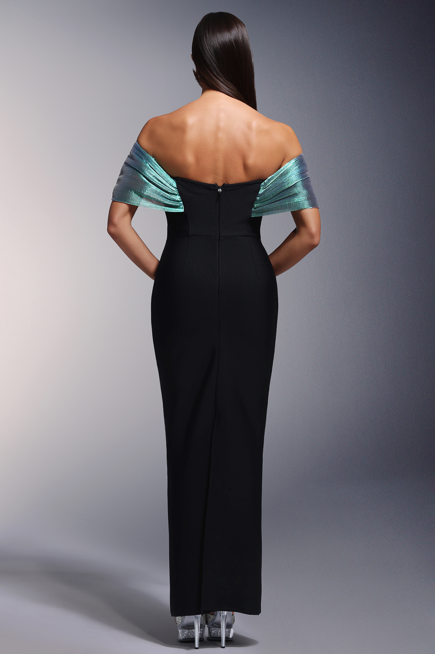 Dorie Deep-V Bandage One-shoulder Pearl Maxi Dress