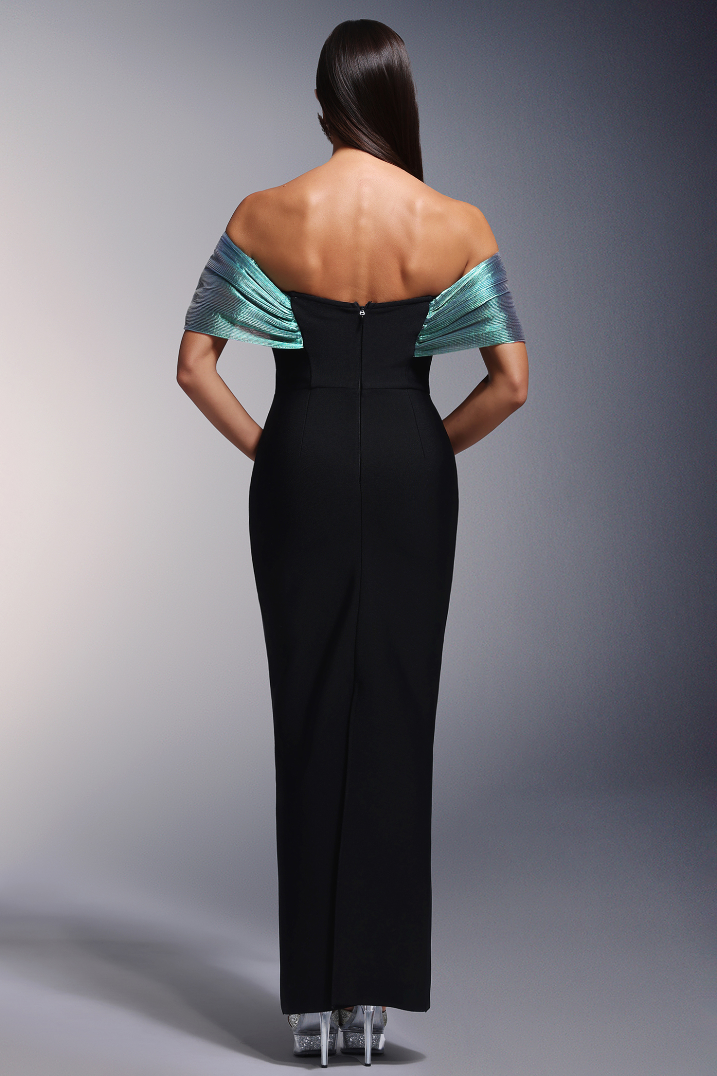 Dorie Deep-V Bandage One-shoulder Pearl Maxi Dress