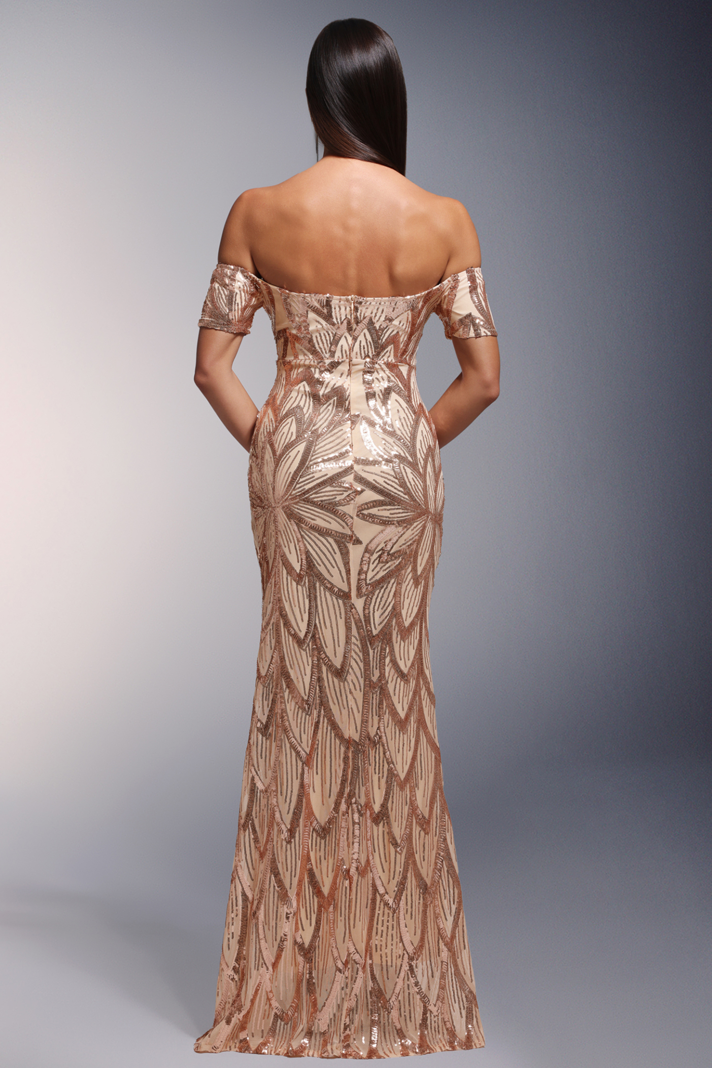 Easton Deep-V Sequins Off-the-Shoulder Maxi Dress