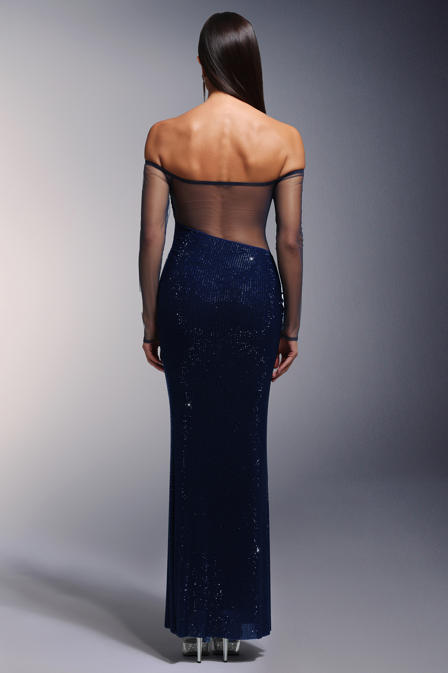 Vickee Diamond  Off-the-Shoulder Long Sleeves Maxi Dress