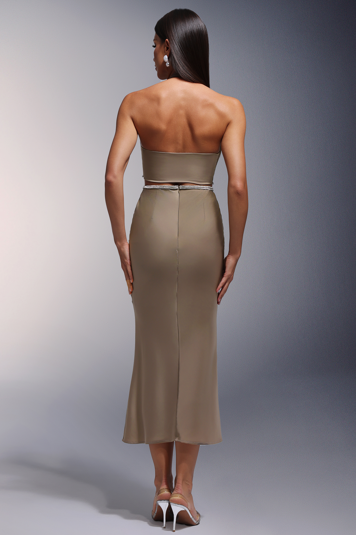 Mensa Deep-V Halter Diamond Maxi Dress