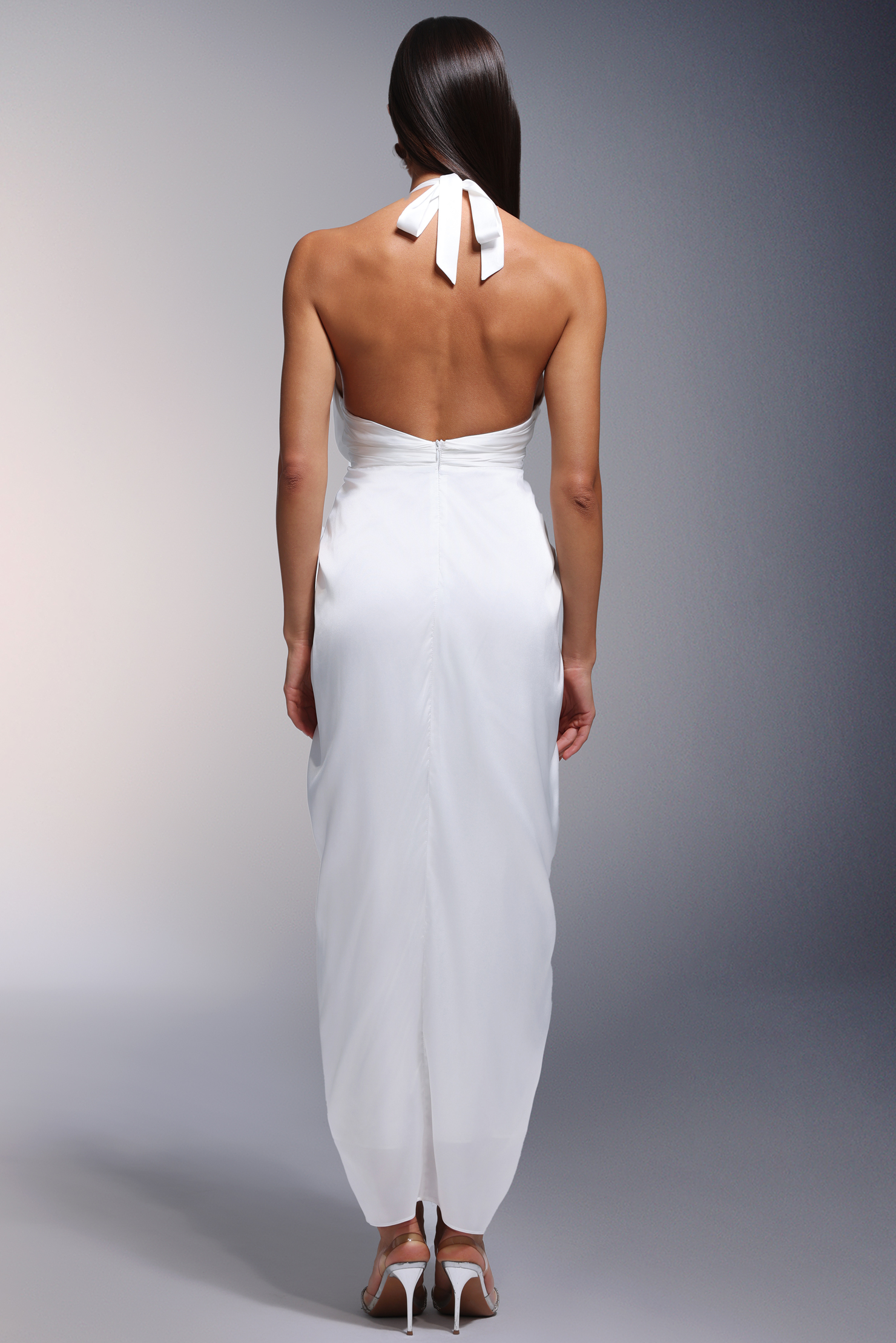 Pale Deep-V Halter Flowers Maxi Dress