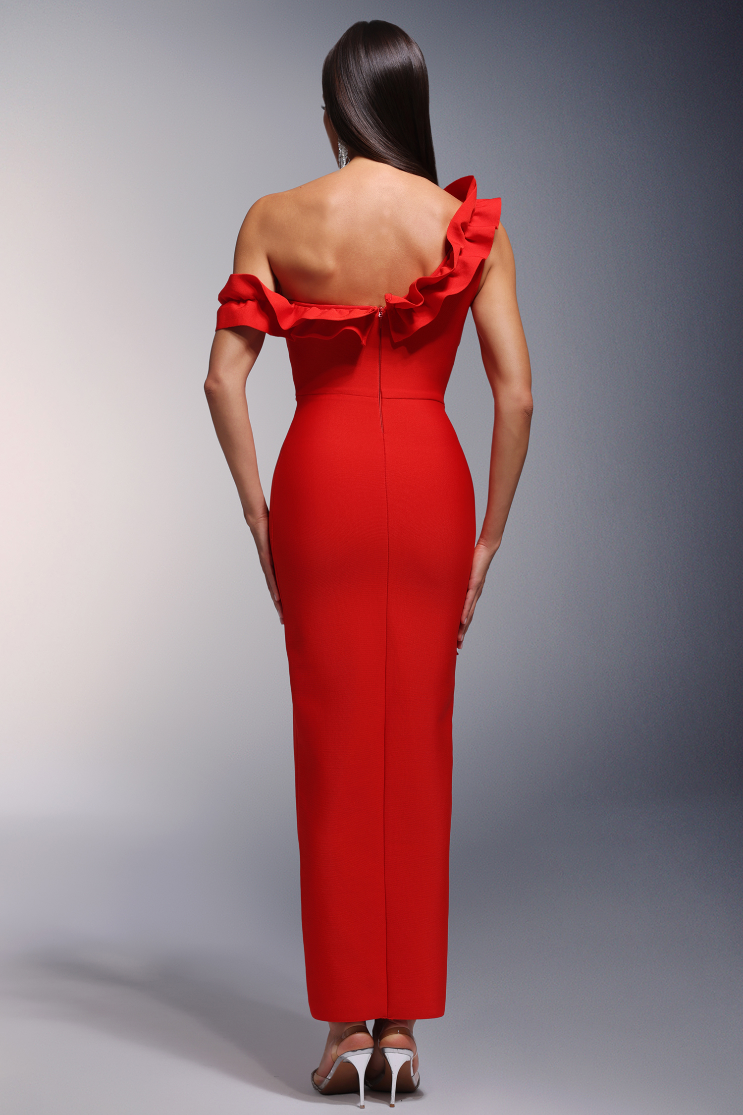 Marlina Ruffled Bandage Midi Dress - Red