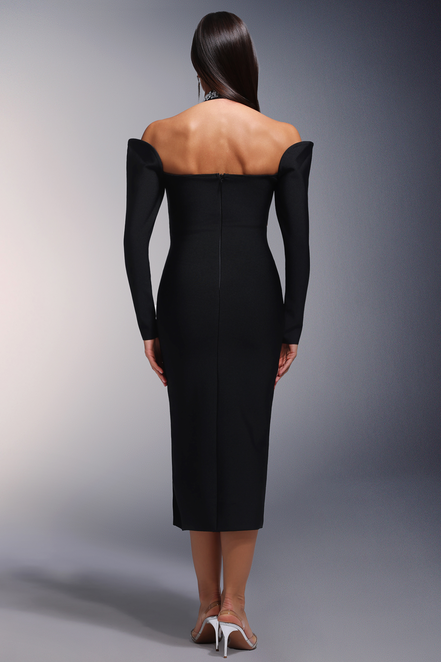 Hulic High Slit Deep-V Diamond Bandage Midi Dress