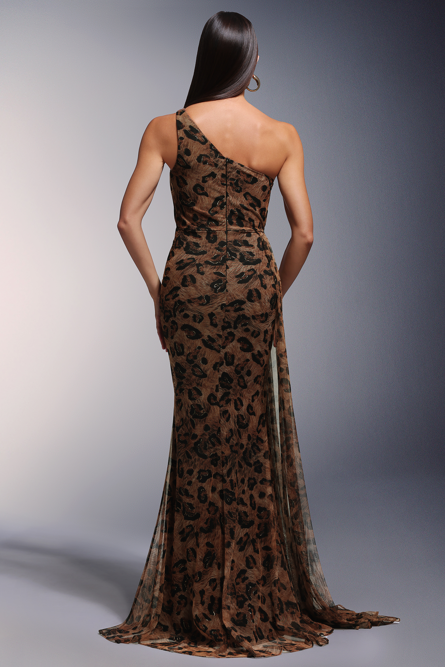 Sabrana High Slit Feather One-shoulder Maxi Dress