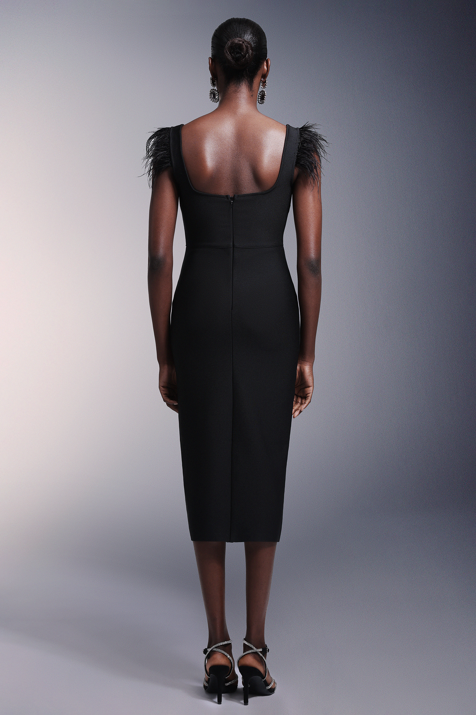Uana Bows High Slit Diamond Bandage Midi Dress