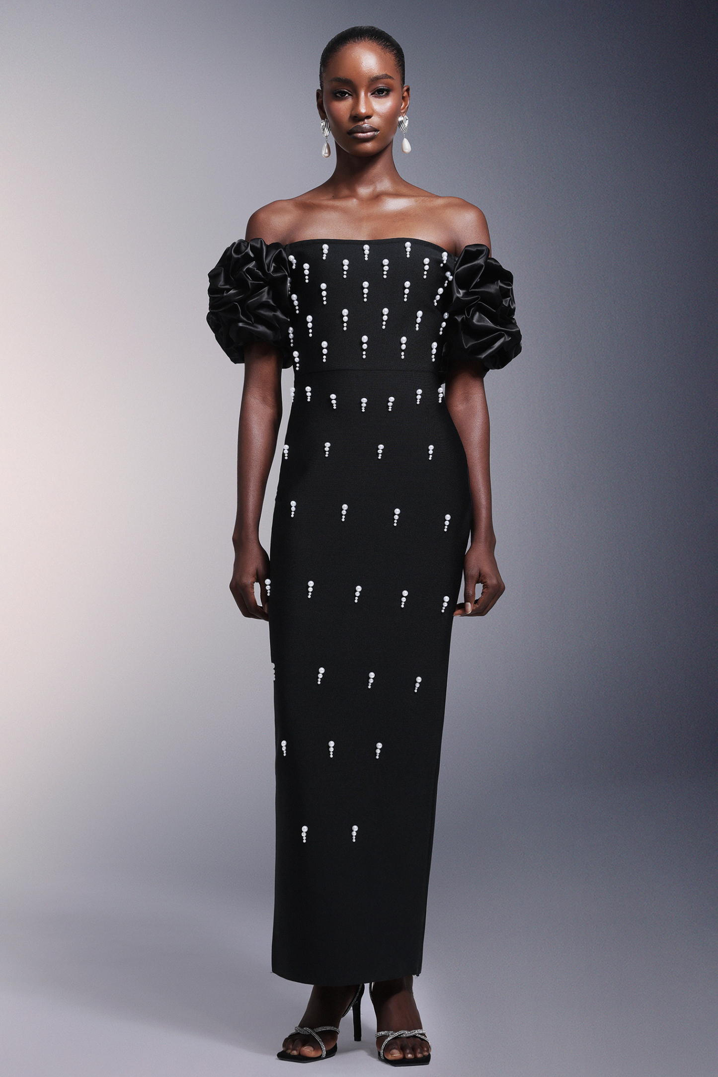 Yarera Strapless Pearls Bandage Maxi Dress