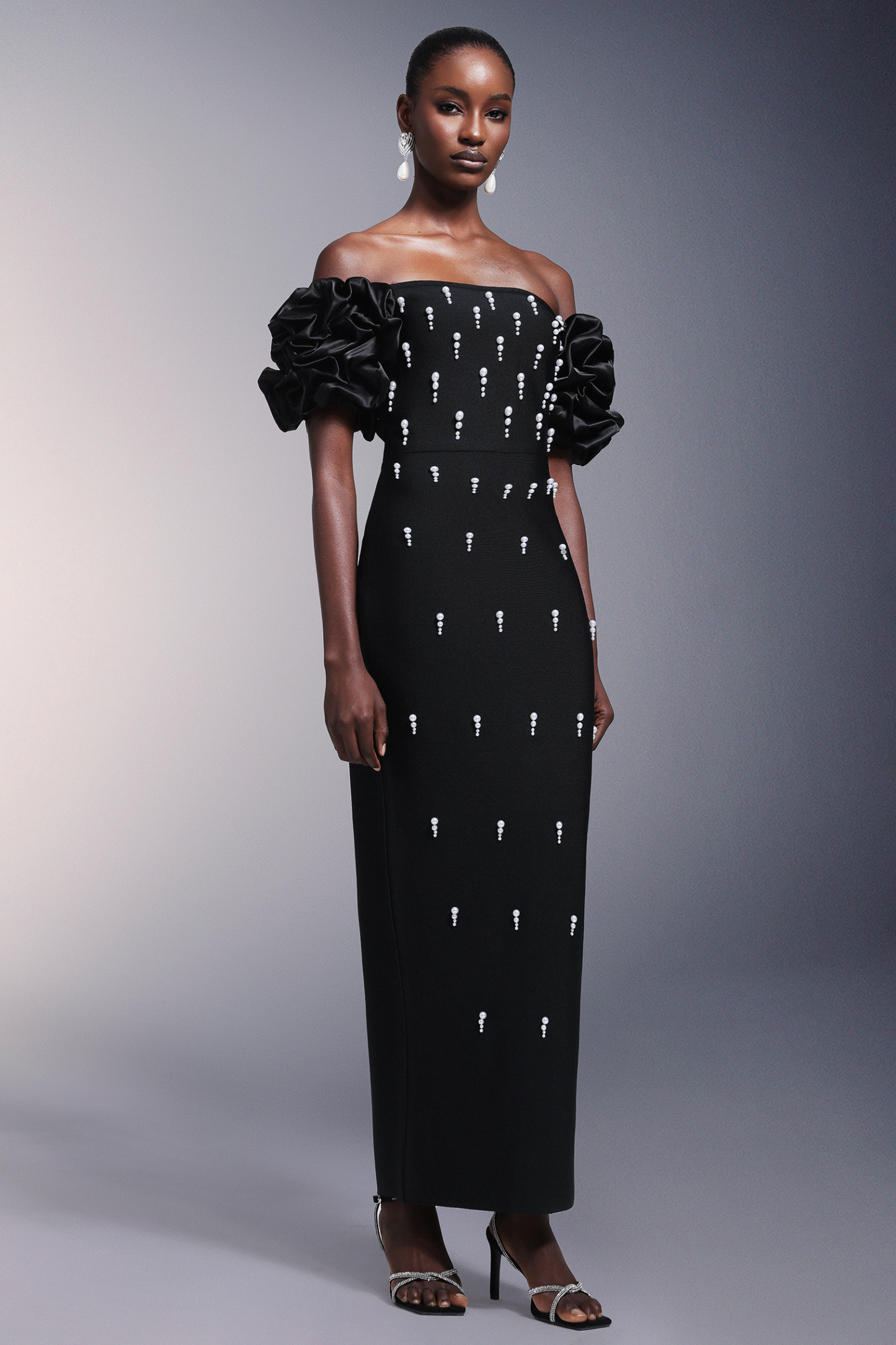 Yarera Strapless Pearls Bandage Maxi Dress