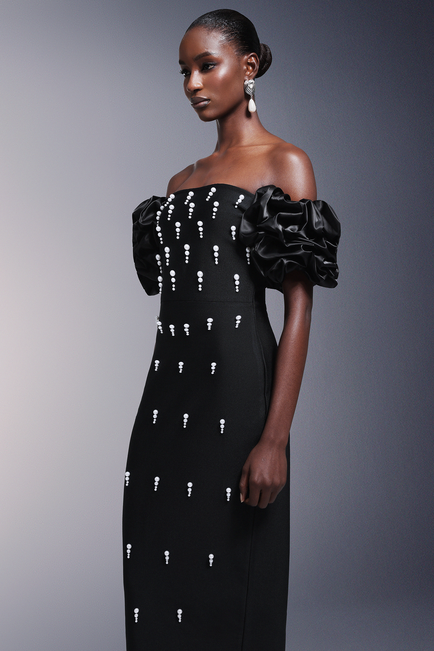 Yarera Strapless Pearls Bandage Maxi Dress