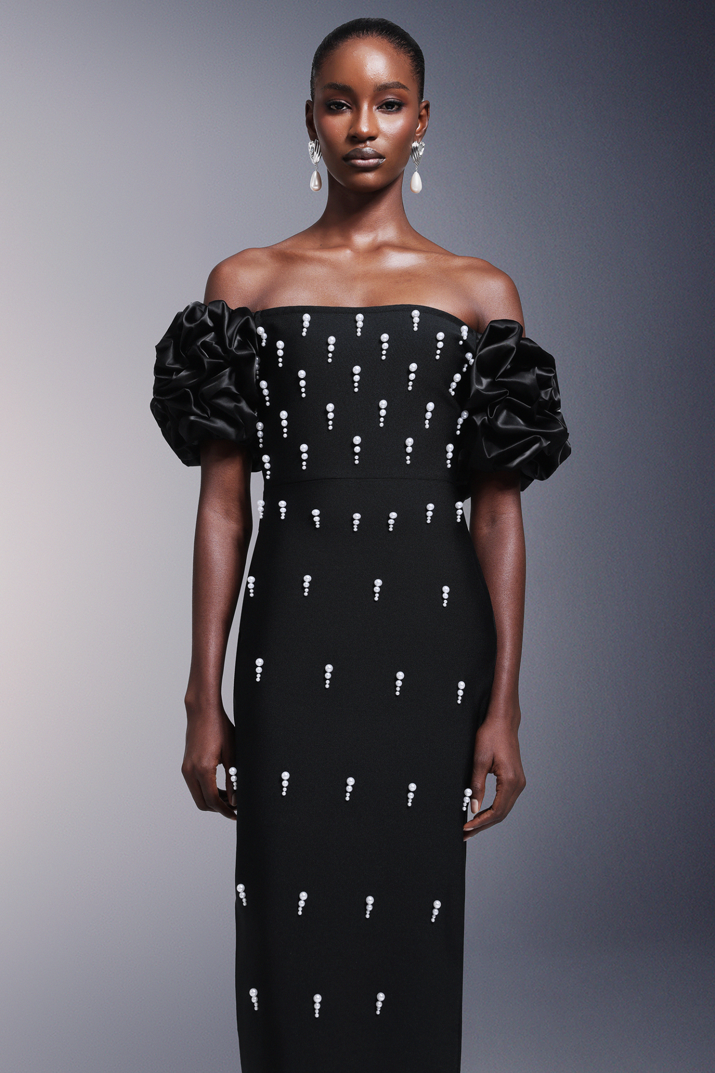 Yarera Strapless Pearls Bandage Maxi Dress