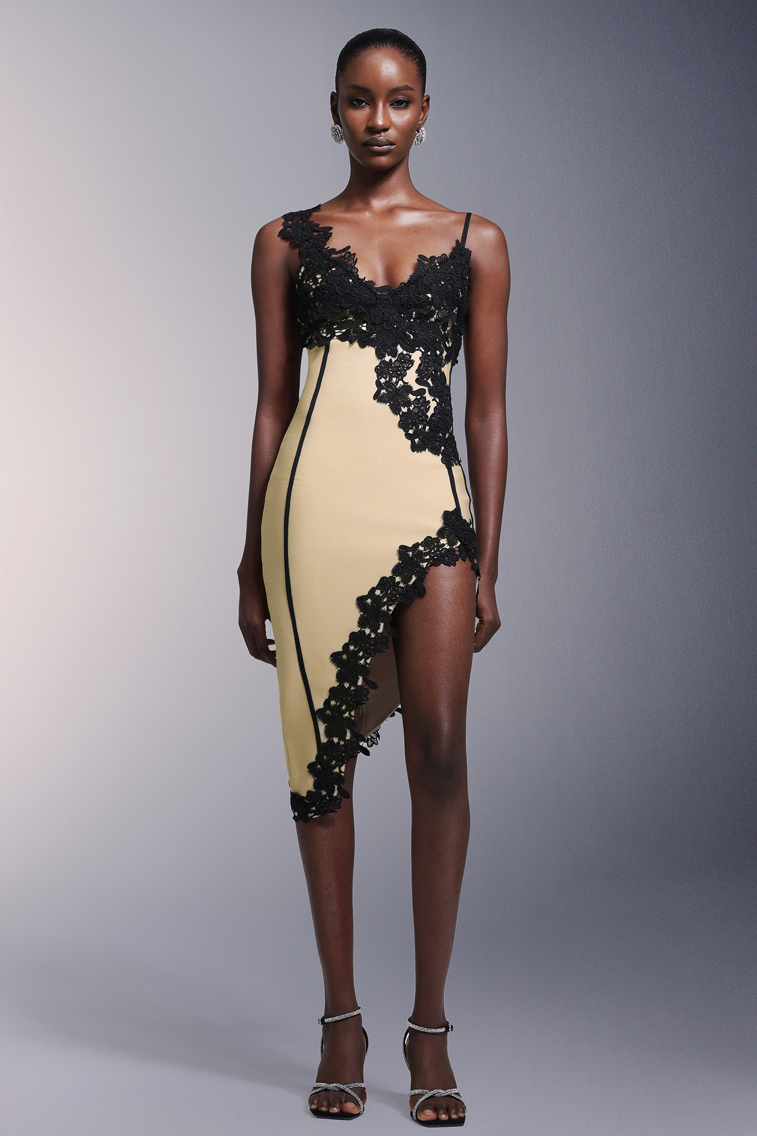 Turey High Slit Lace Bandage Midi Dress