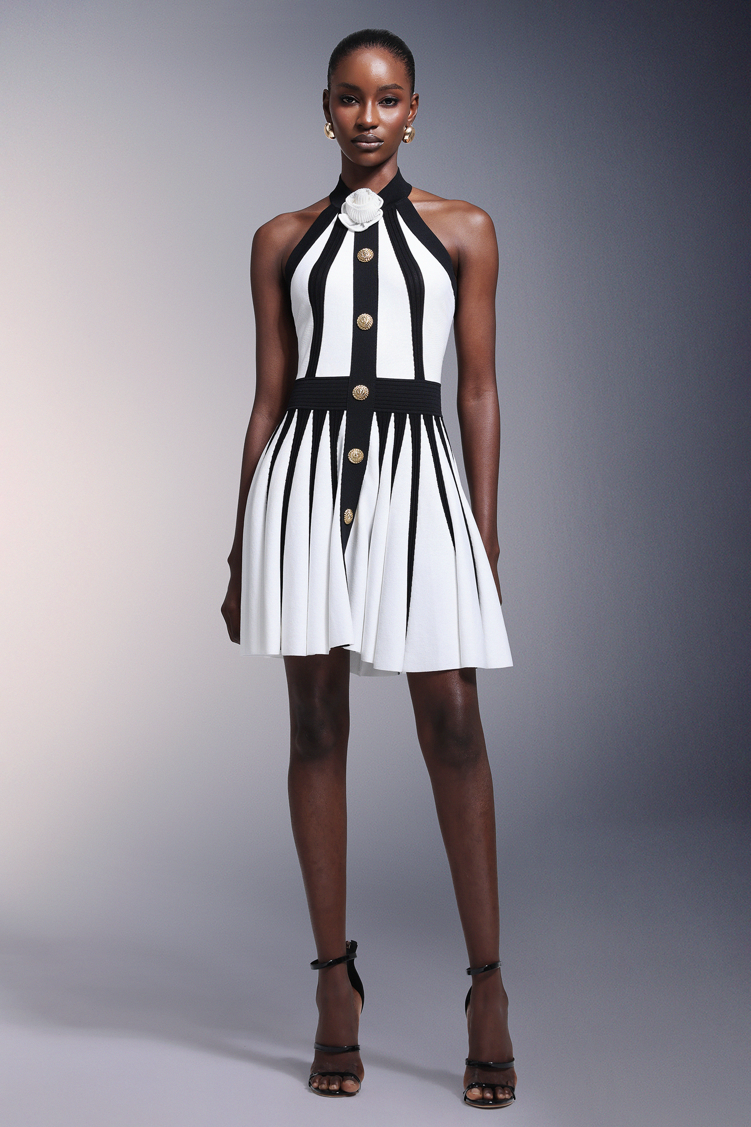 Iana Flower Halter Stripes Mini Dress