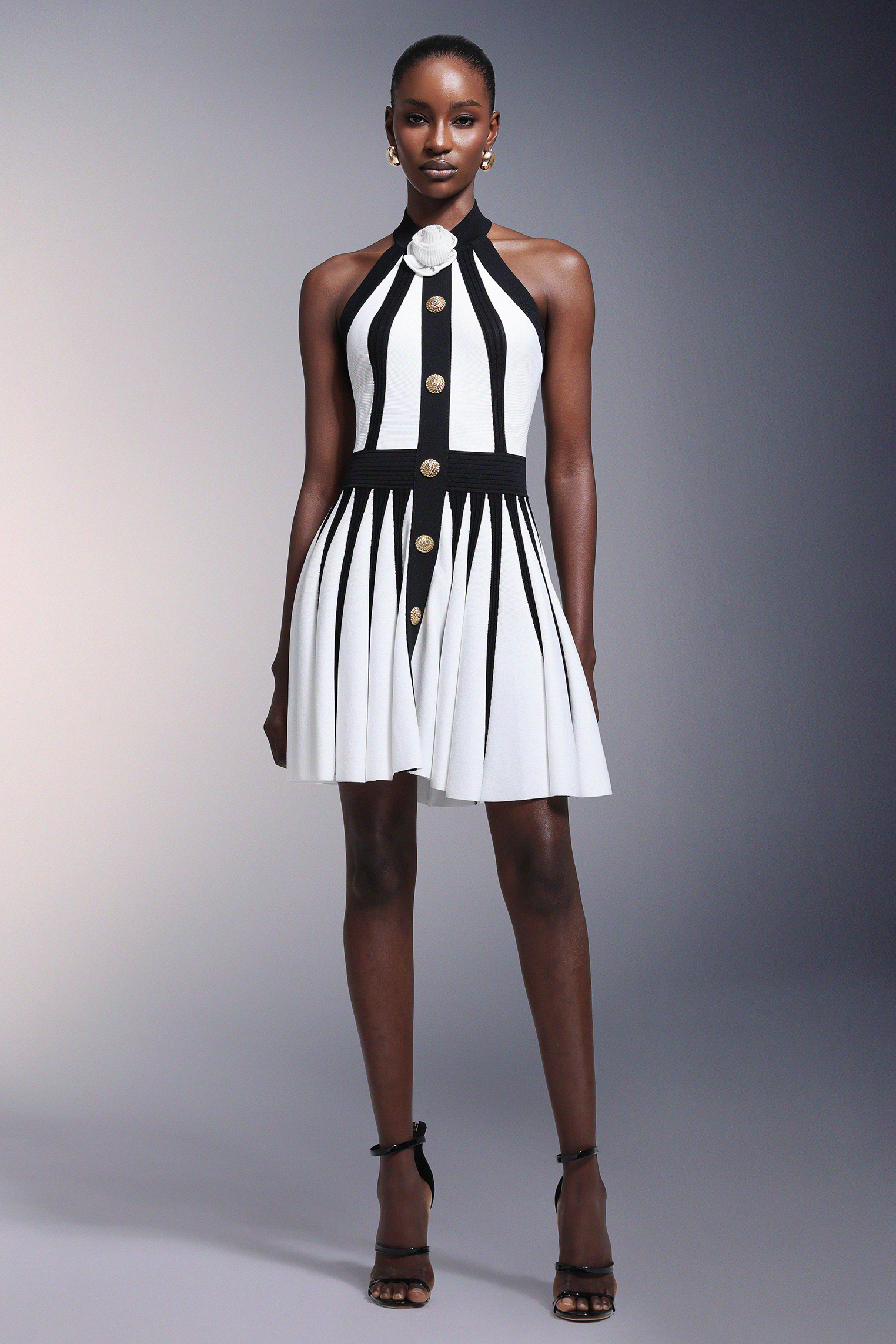 Iana Flower Halter Stripes Mini Dress