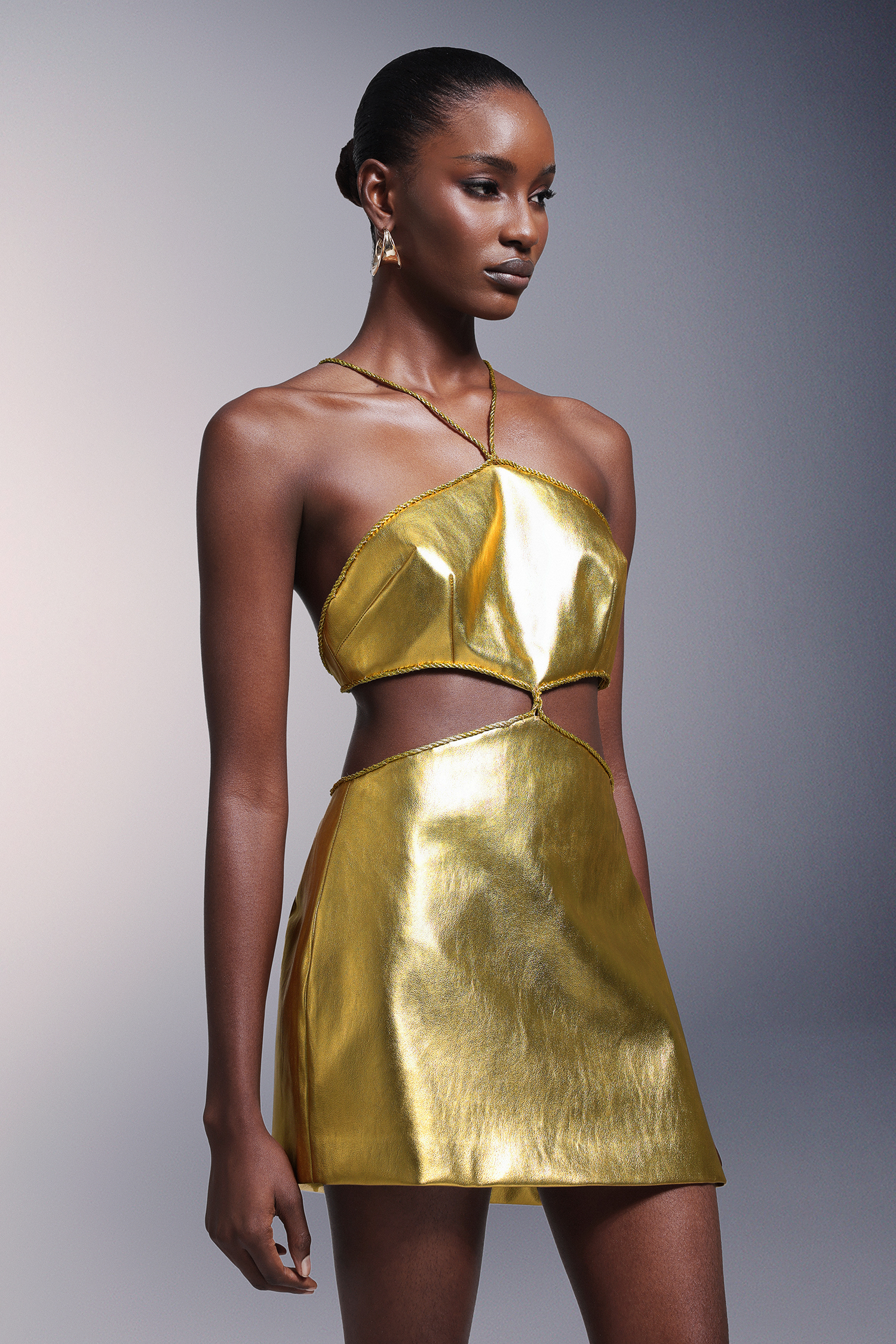 Pola Backless Leather Mini Dress