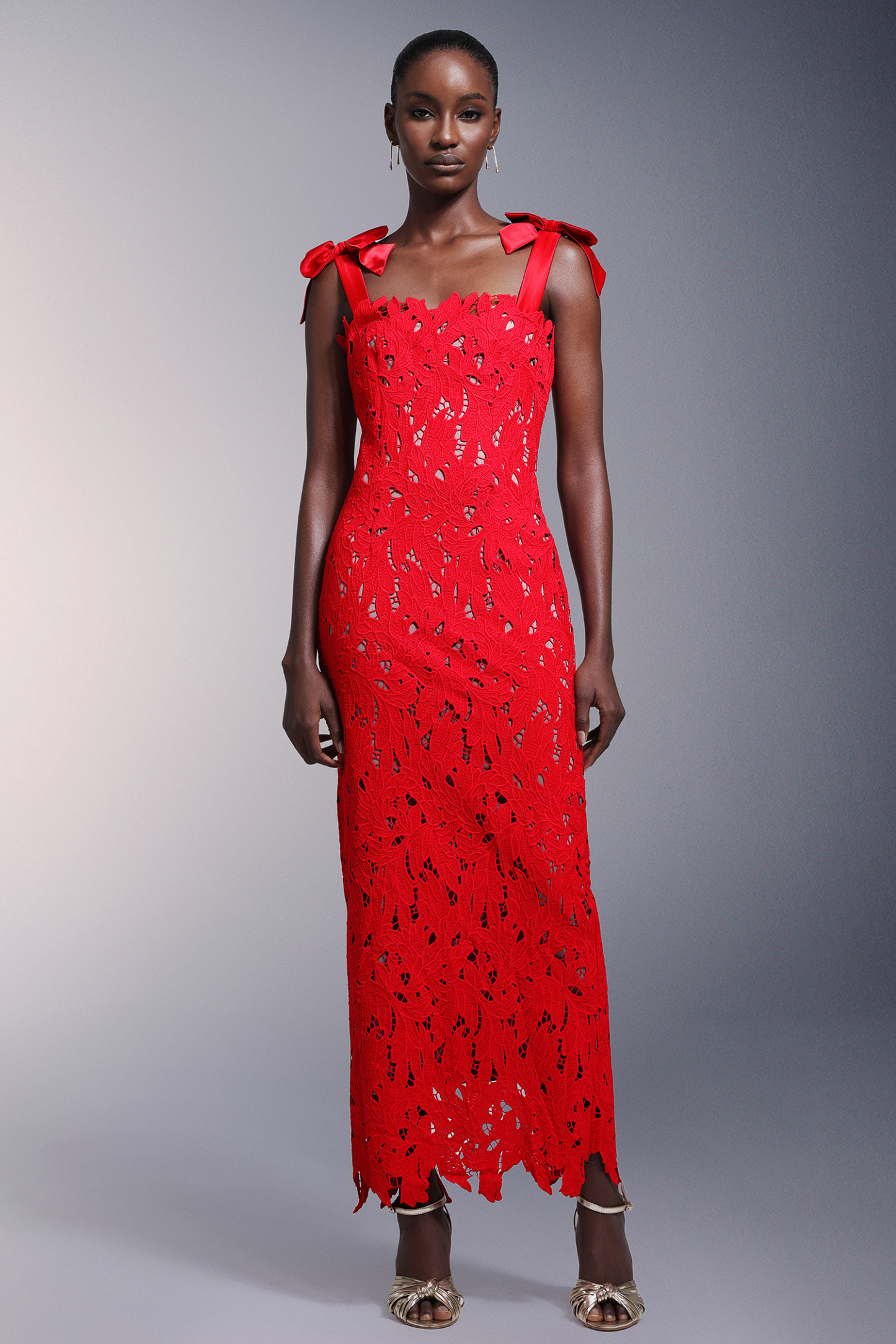 Teela Bows Lace Sleeveless Maxi Dress