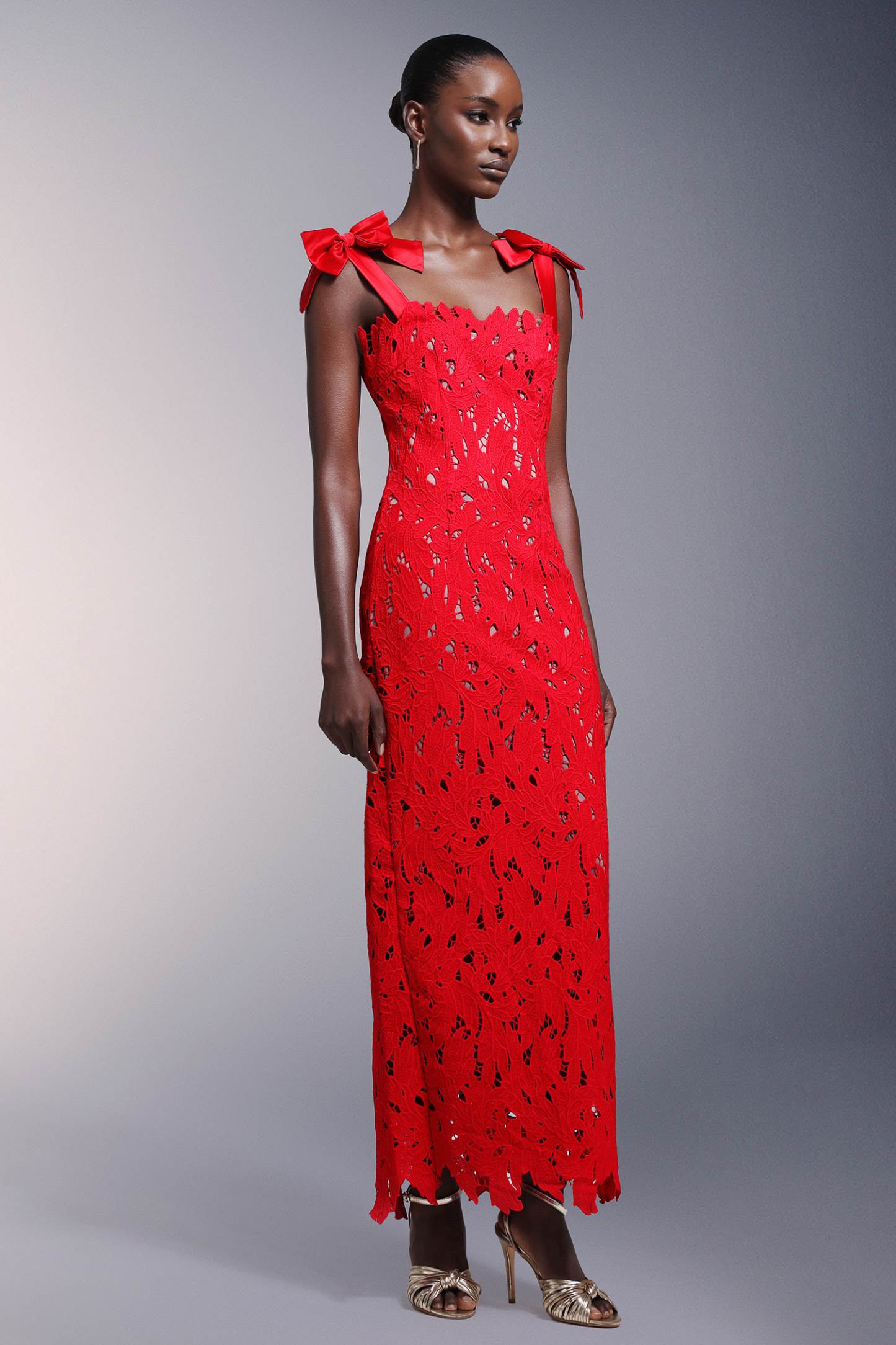 Teela Bows Lace Sleeveless Maxi Dress