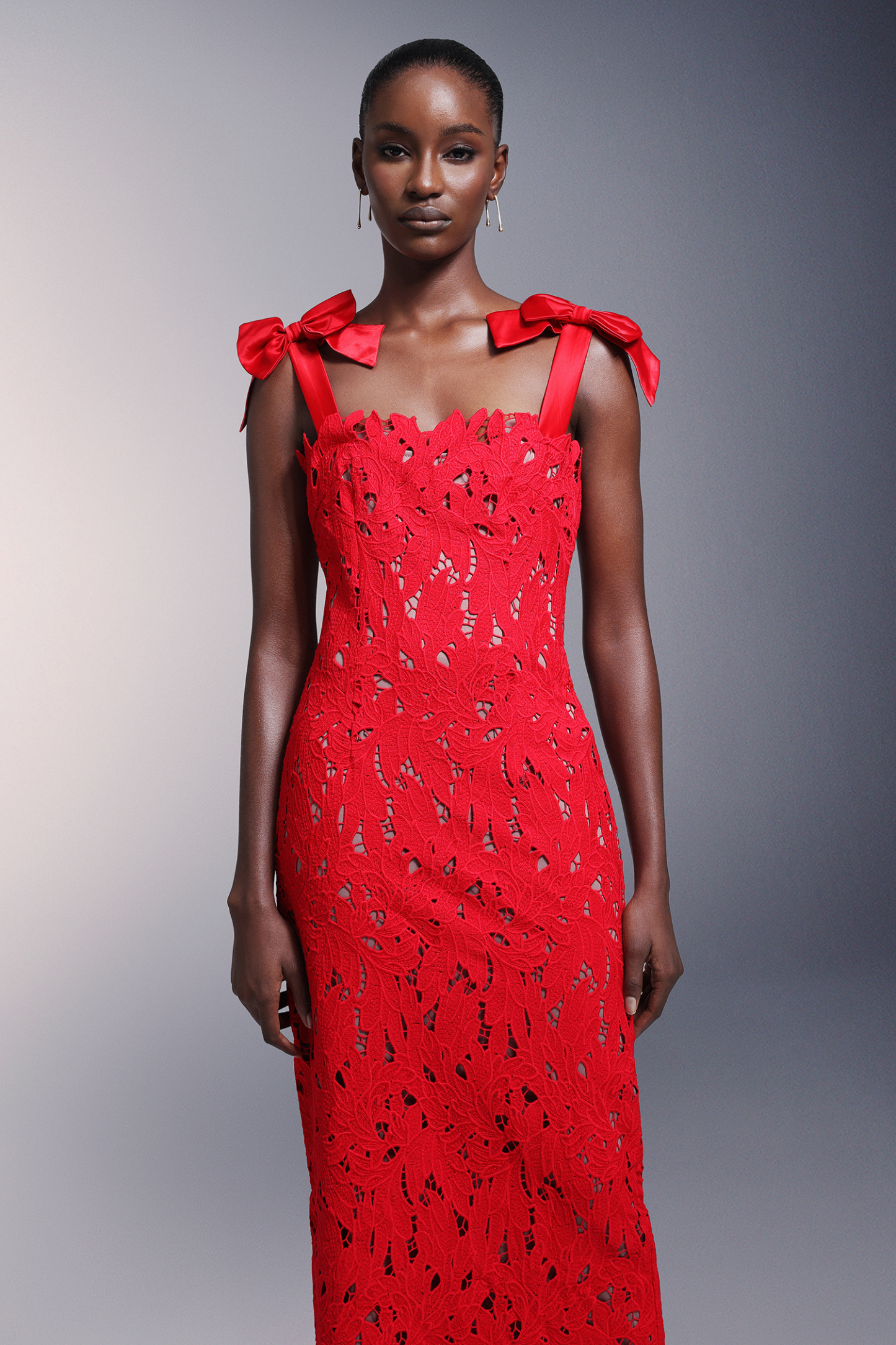 Teela Bows Lace Sleeveless Maxi Dress