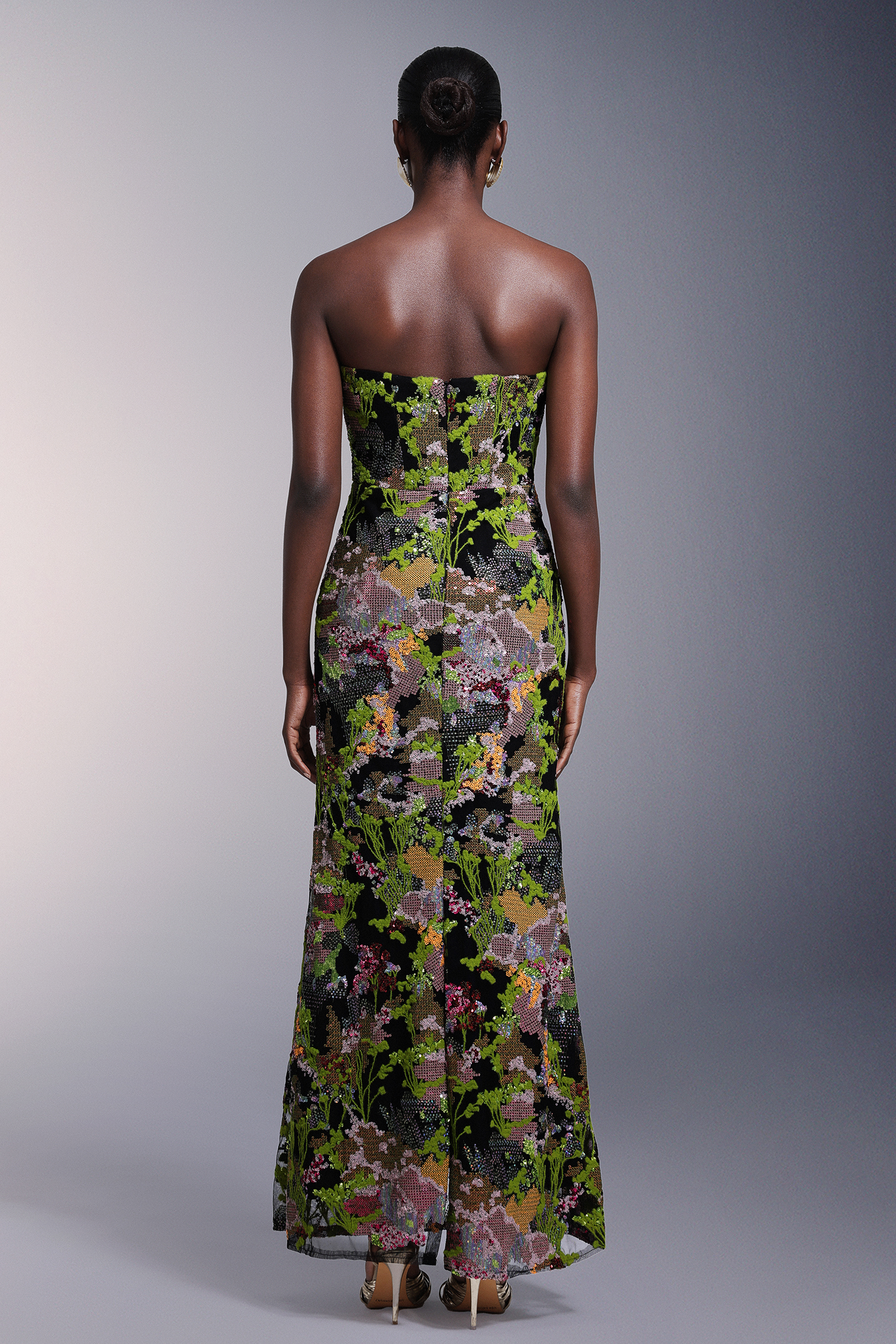 Ellyson Flowers Strapless Sequins Maxi Dress