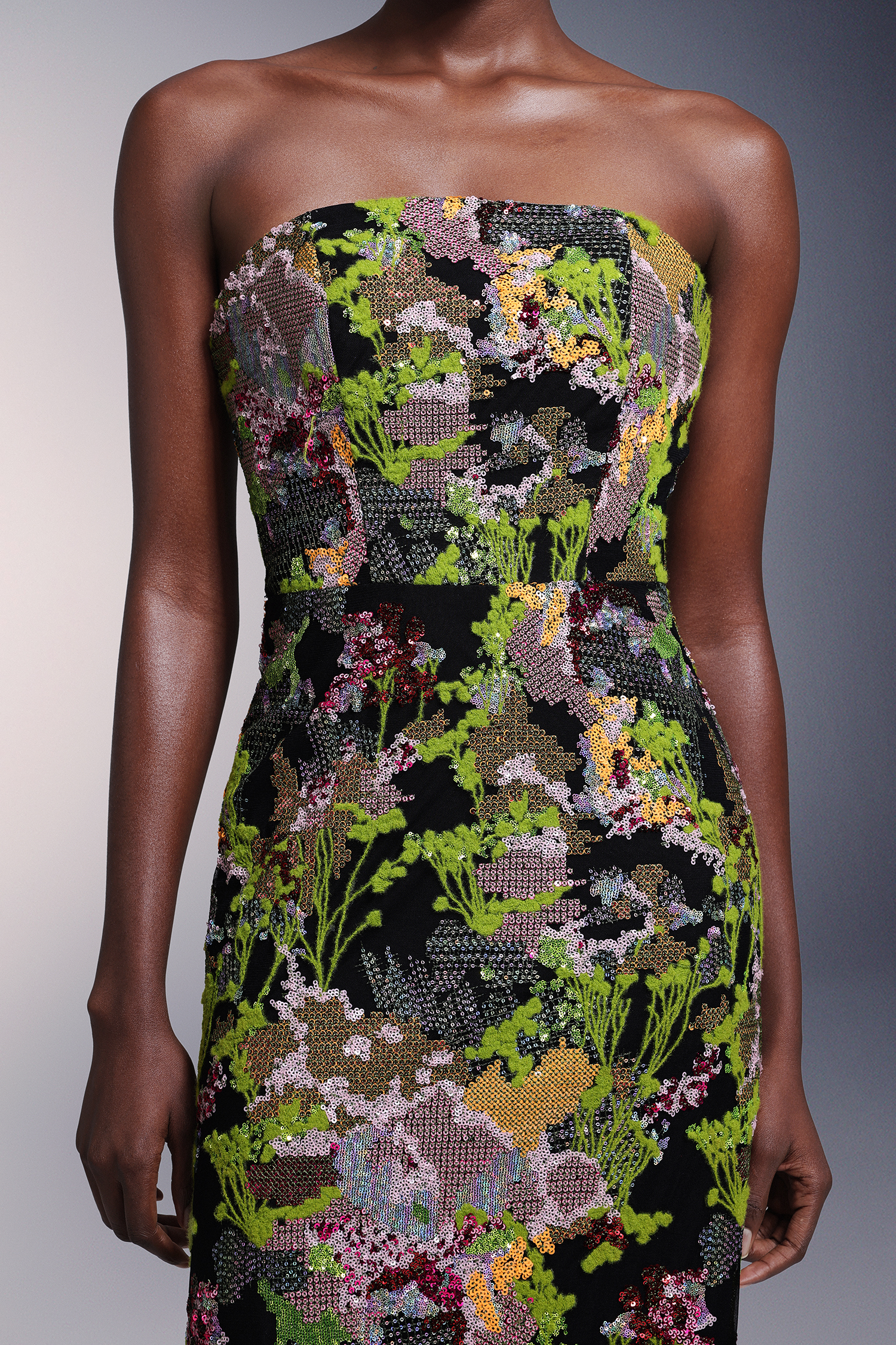 Ellyson Flowers Strapless Sequins Maxi Dress