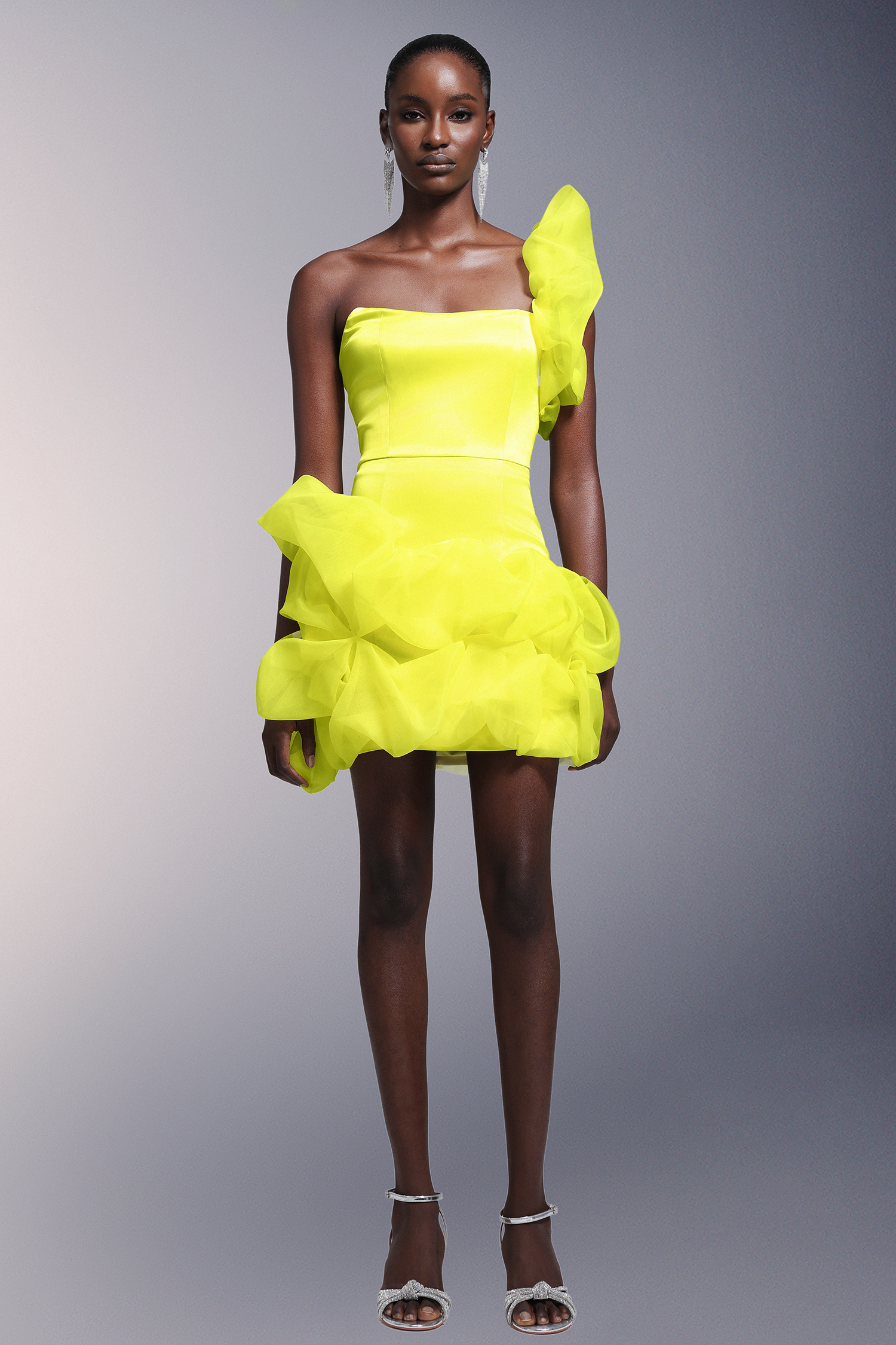 Lane Flowers One Shoulder Asymmetry Mini Dress