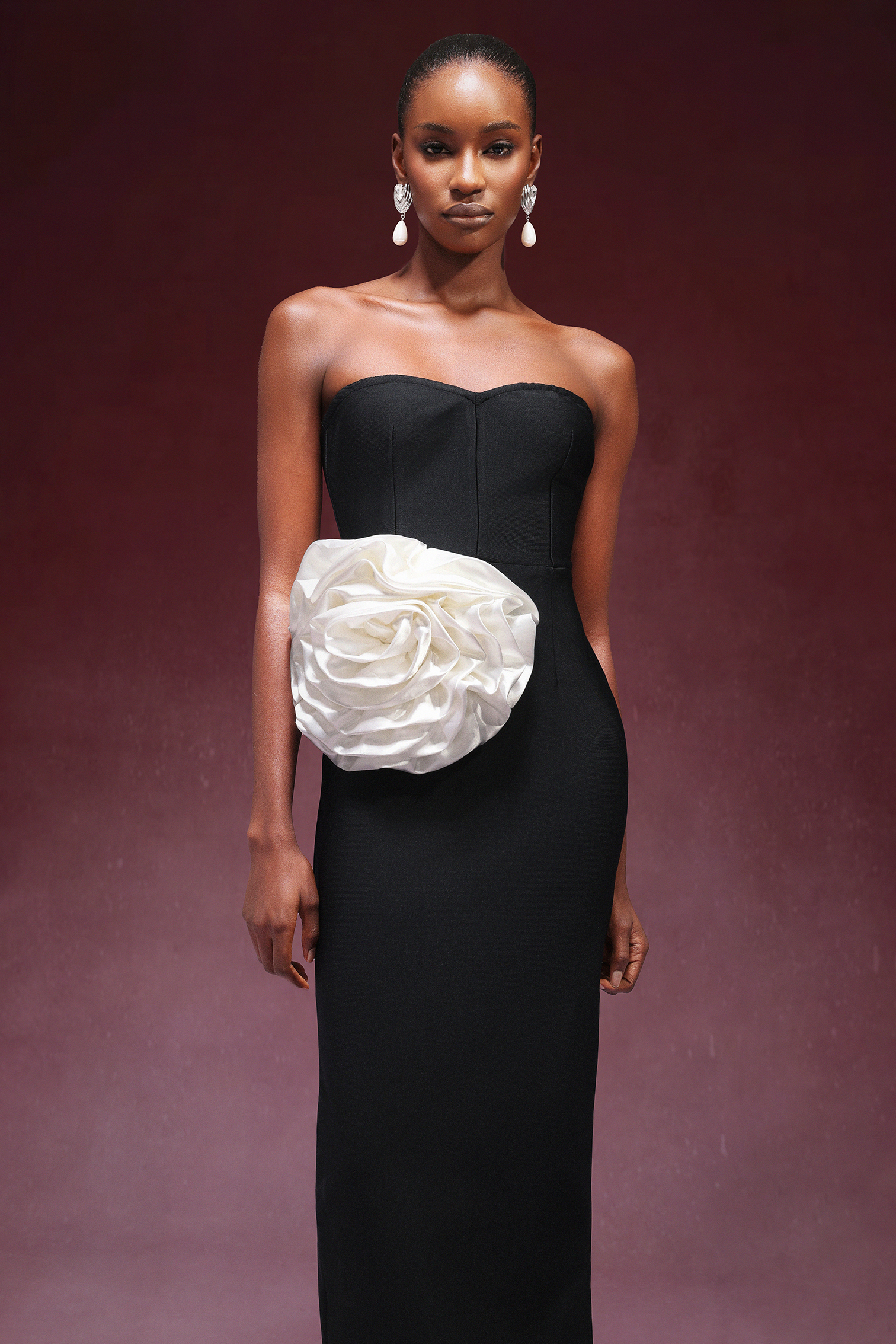 Faithe Big Flower Strapless Bandage Midi Dress