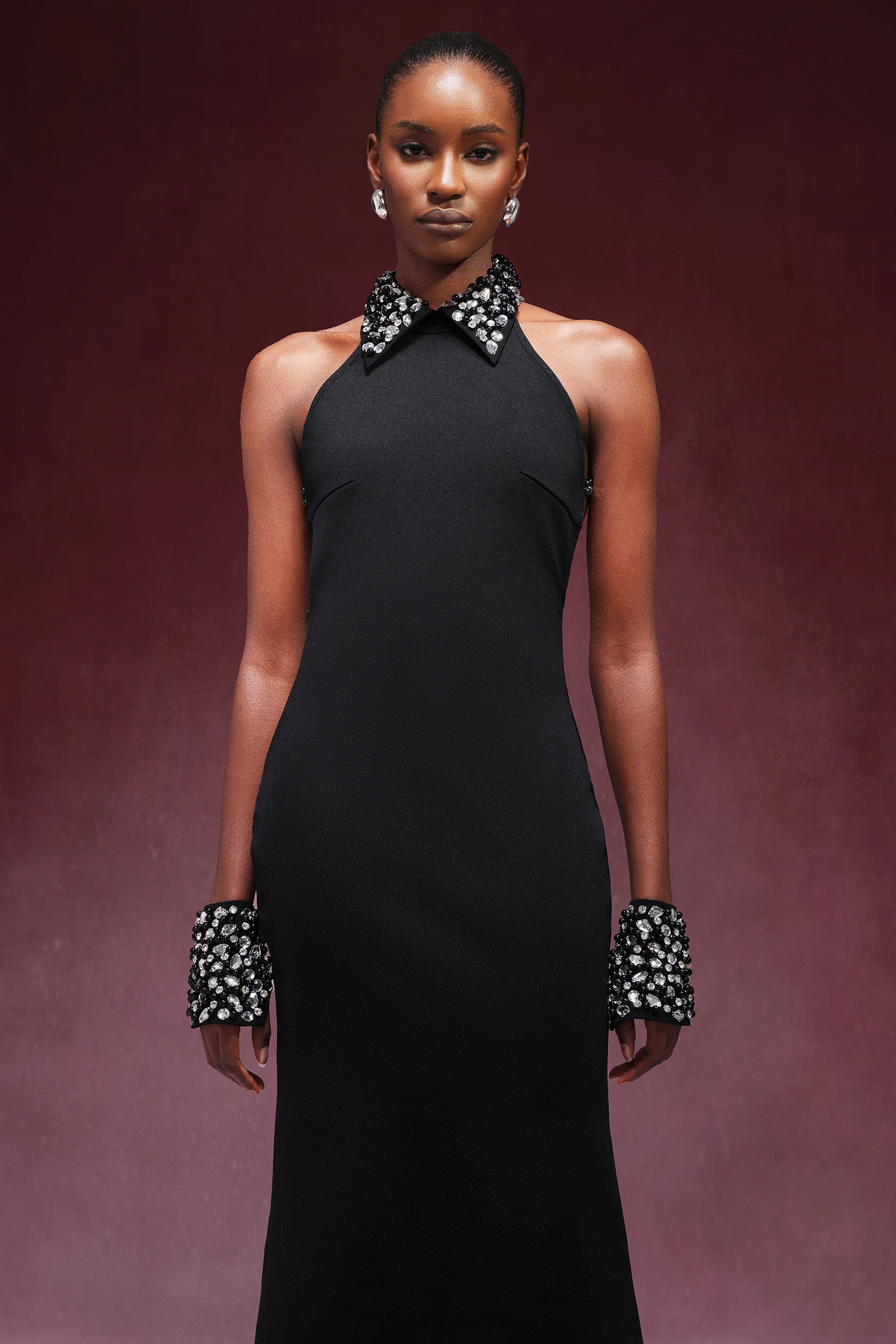 Lula Diamond Backless Halter Bandage Maxi Dress